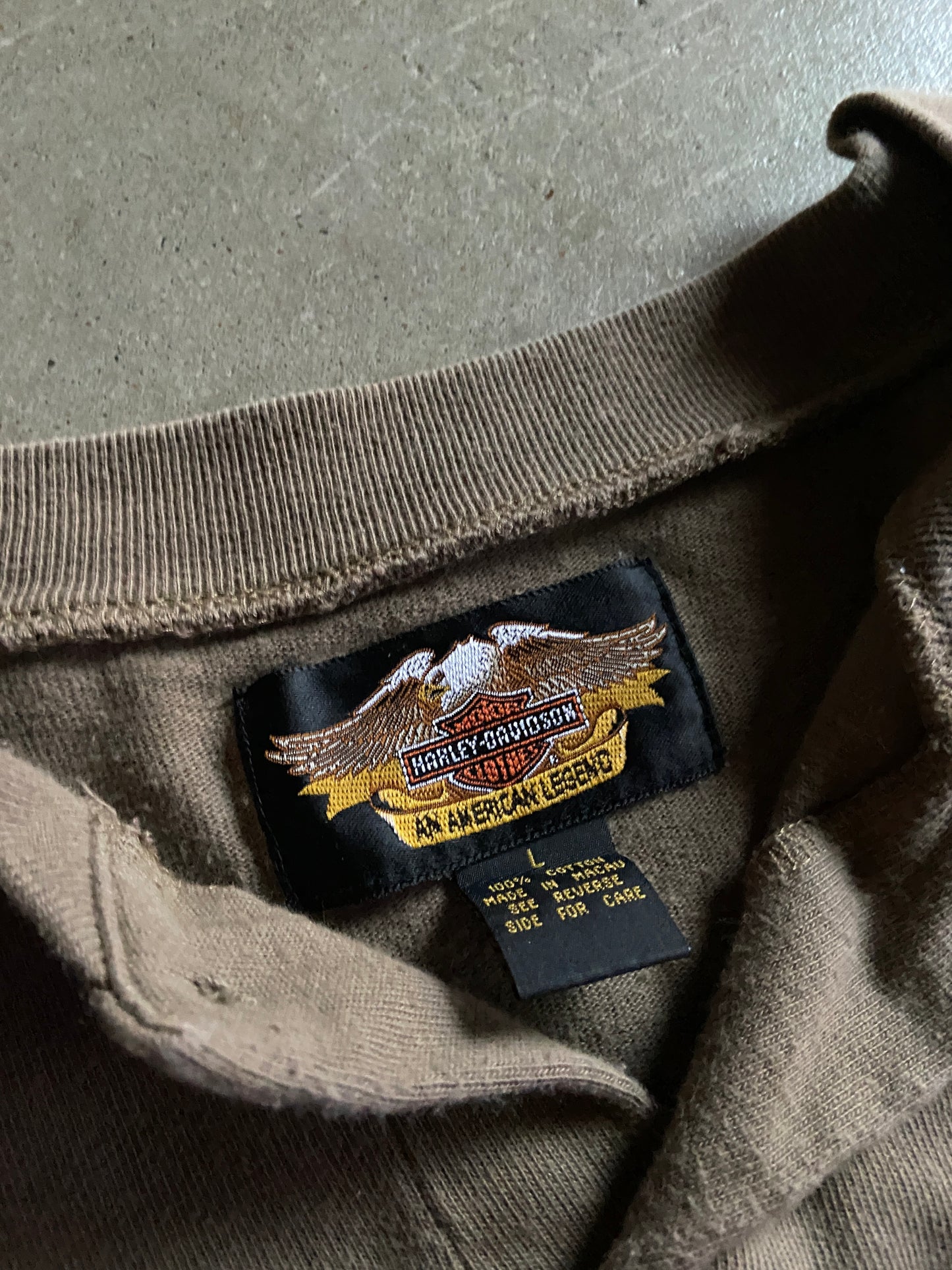 VTG Harley Davidson Thick Patch Henley L/S Tee Sz L