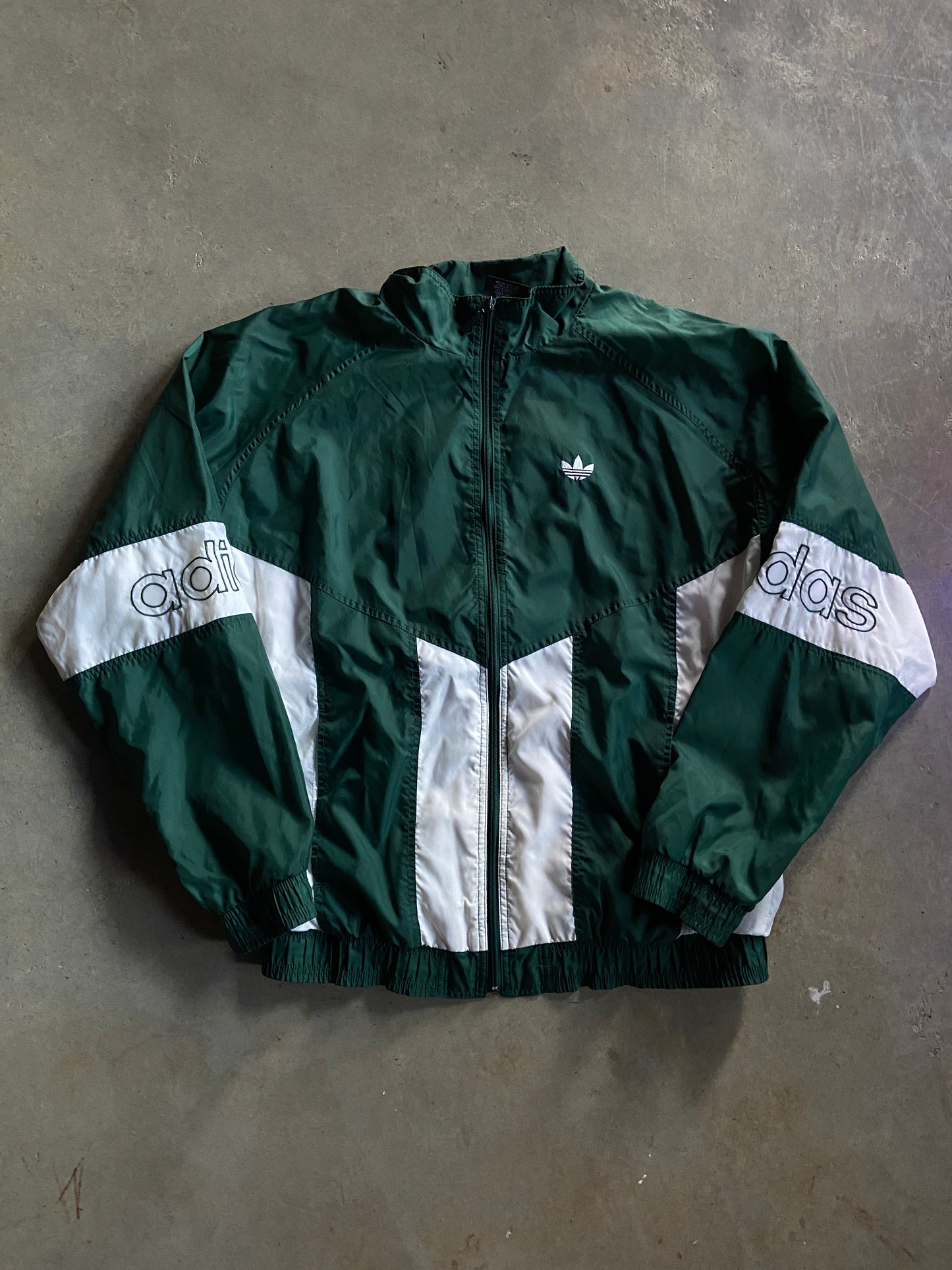 VTG Adidas Green/White Windbreaker Jacket Sz L