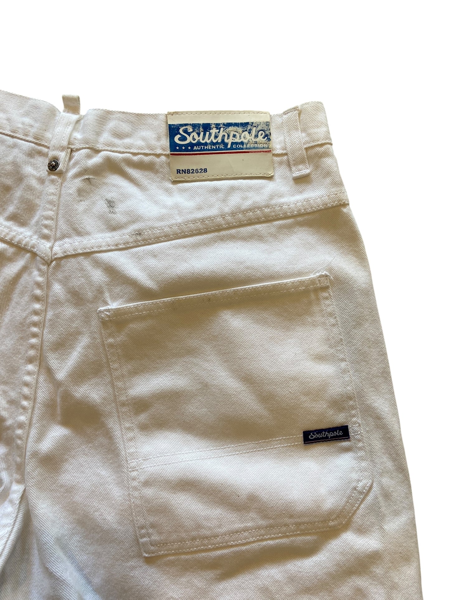 Y2K White Southpole Embroidered Denim Shorts Sz 36