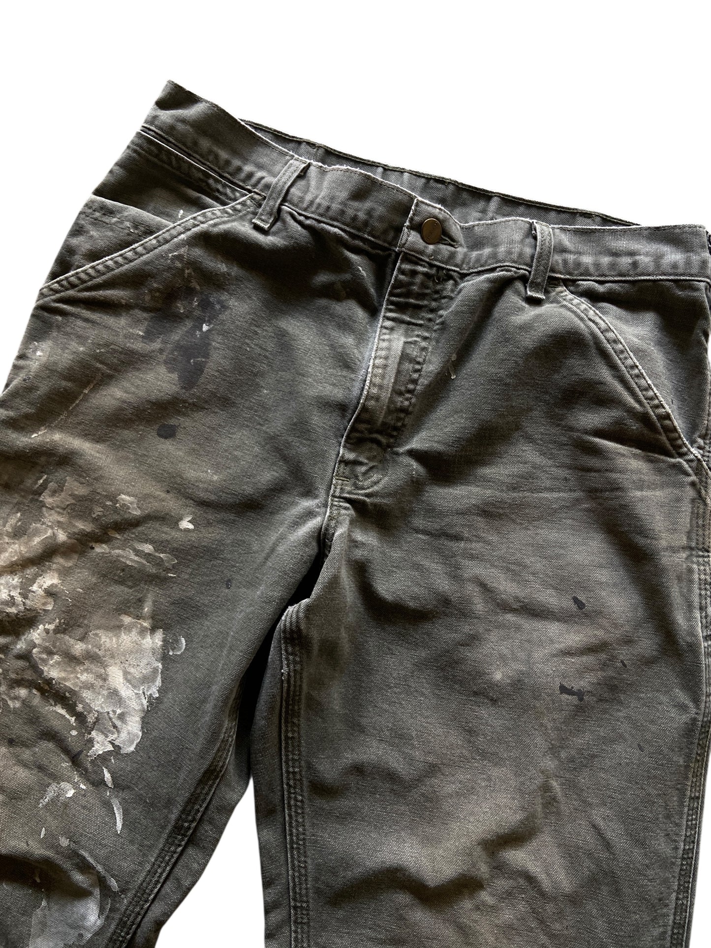 Thrashed Paint Splattered Olive Carhartt Carpenter Pants Sz 32x29