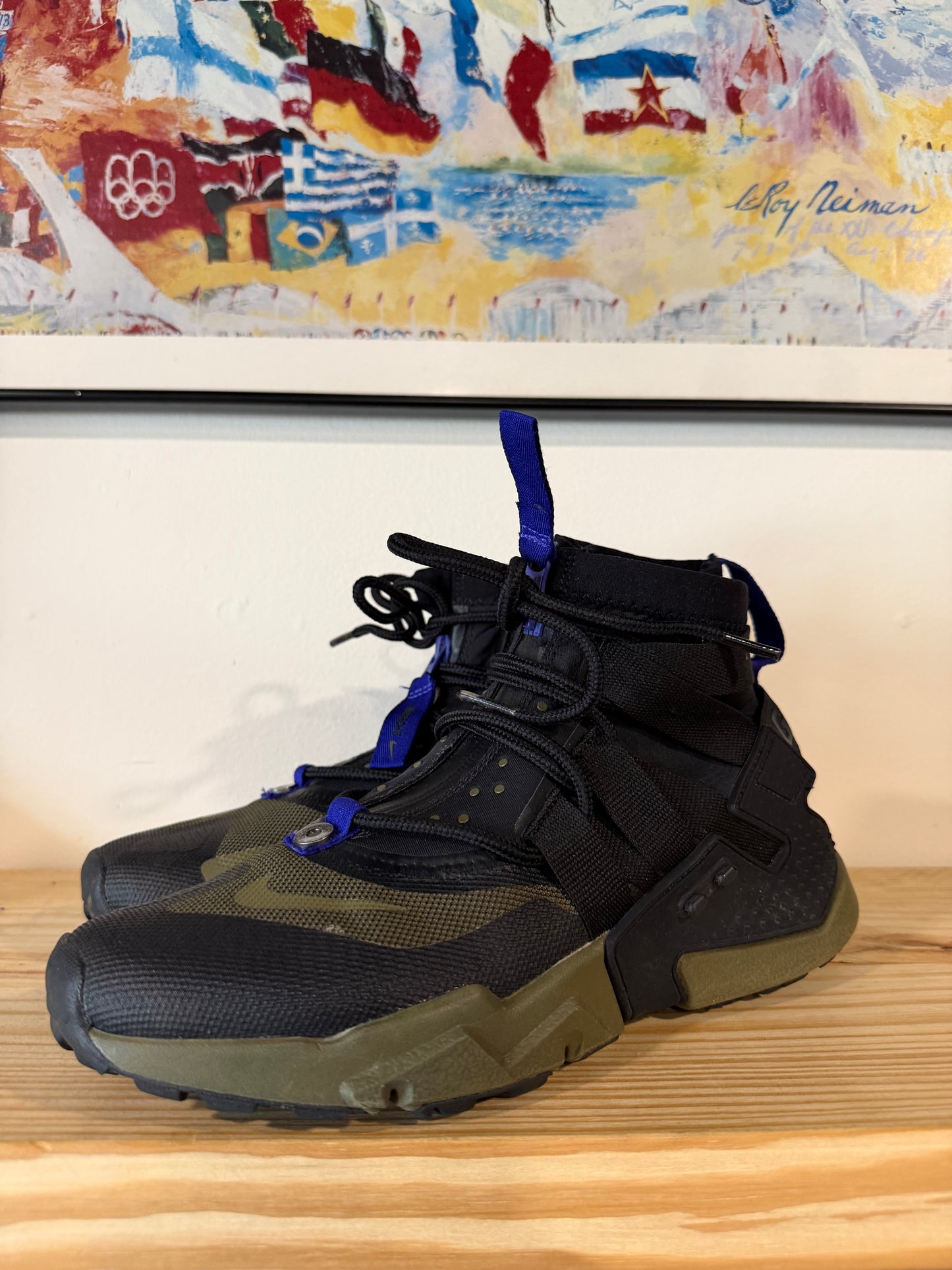 Preowned Nike Air Huarache Gripp Black Olive Canvas Sz 8M/9.5W