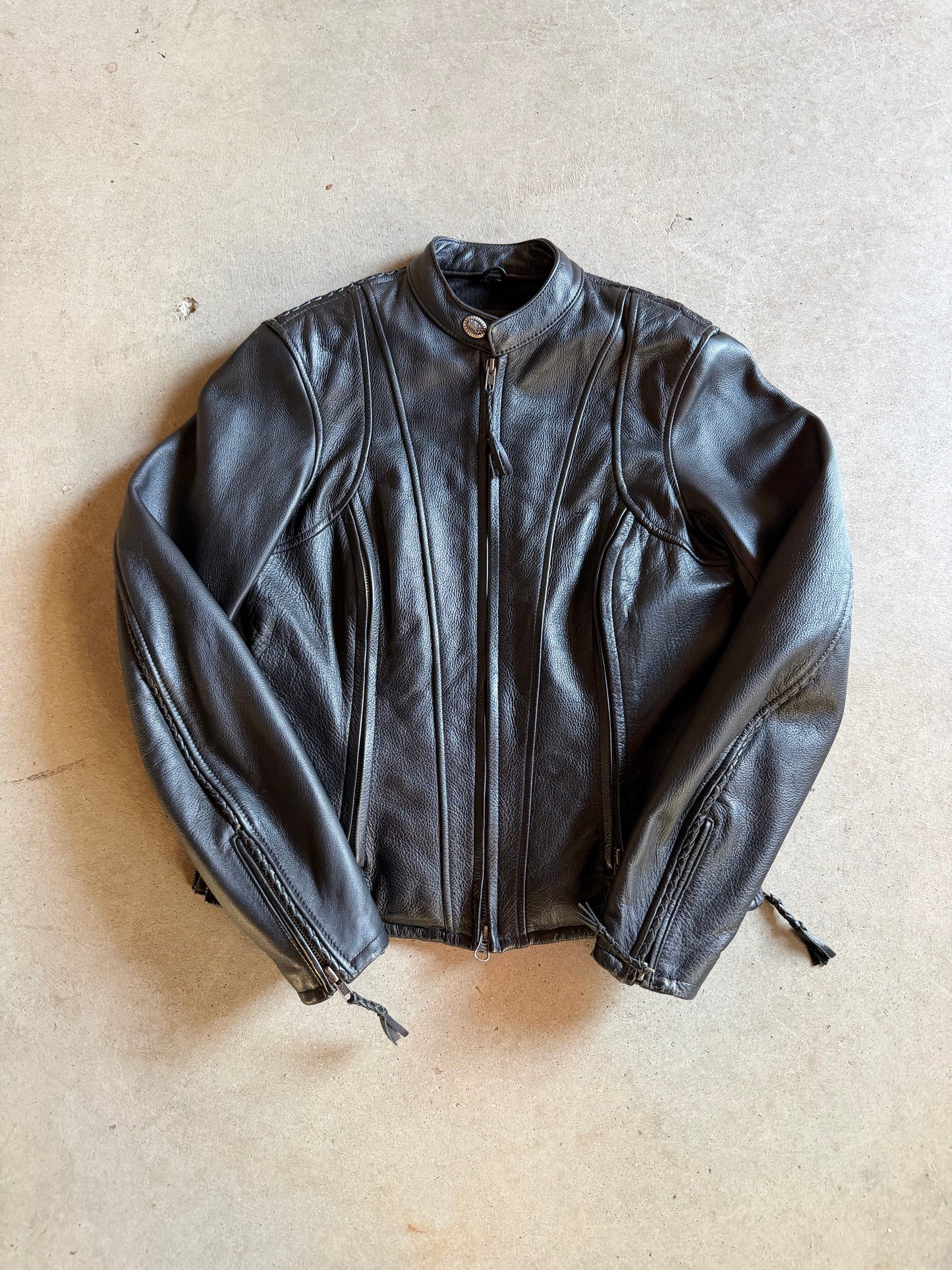 Harley Davidson Black Leather Jacket Sz XS