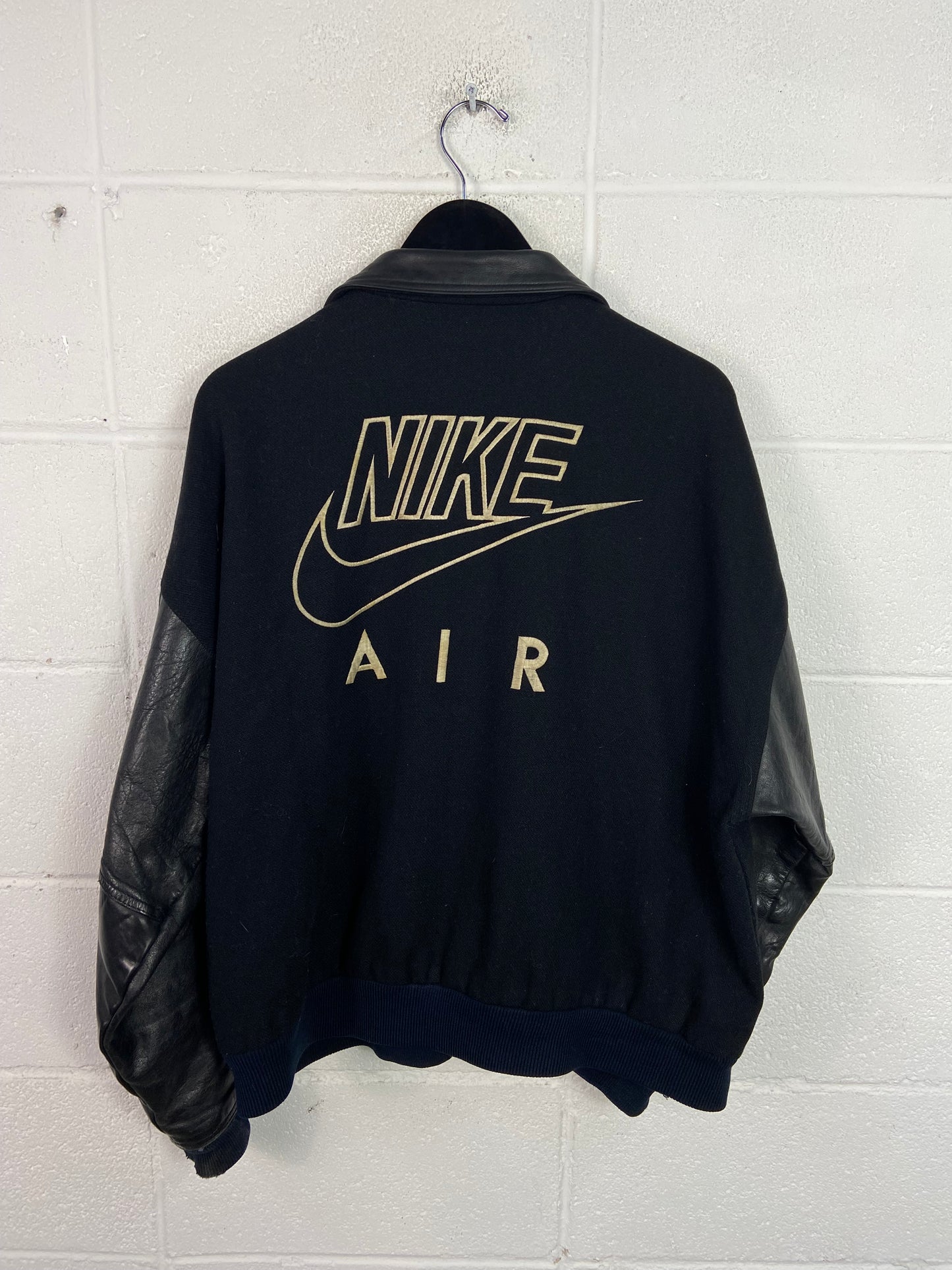 VTG Nike Air Black Leather Varsity Jacket Sz XL