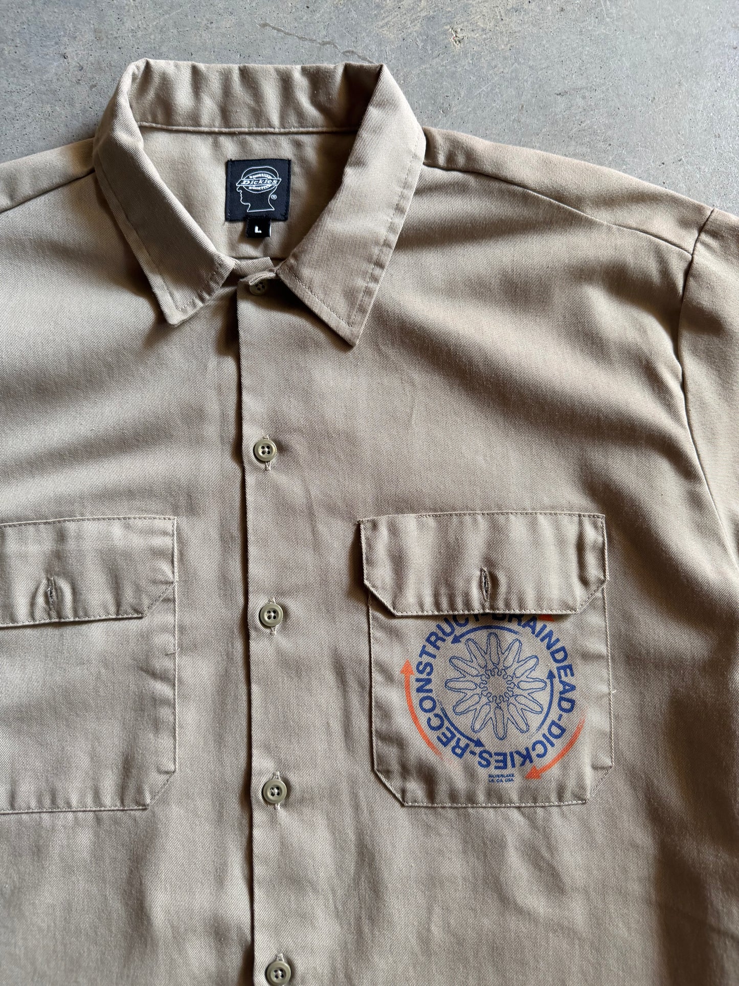 Dickies Brain Dead Khaki Button Up Shirt Sz L