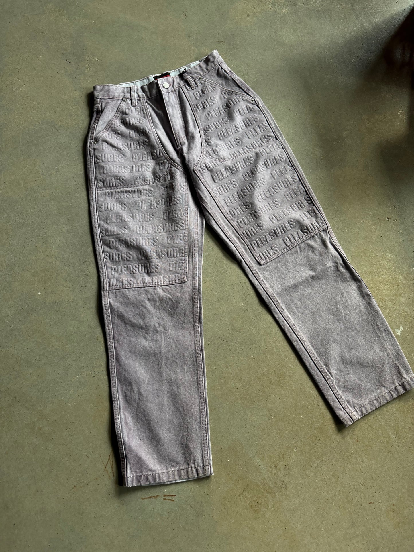 Pleasures Lilac Purple Impact Embossed Double Knee Jeans Sz 28x30