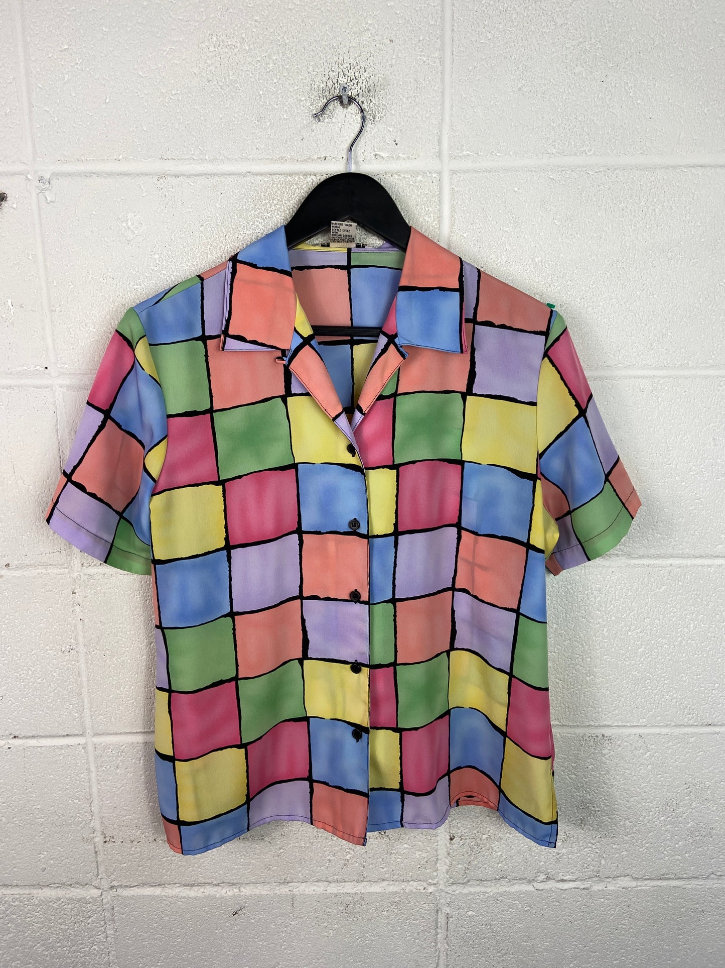 VTG Multicolor Checkered Button Up Wmns Shirt Sz L