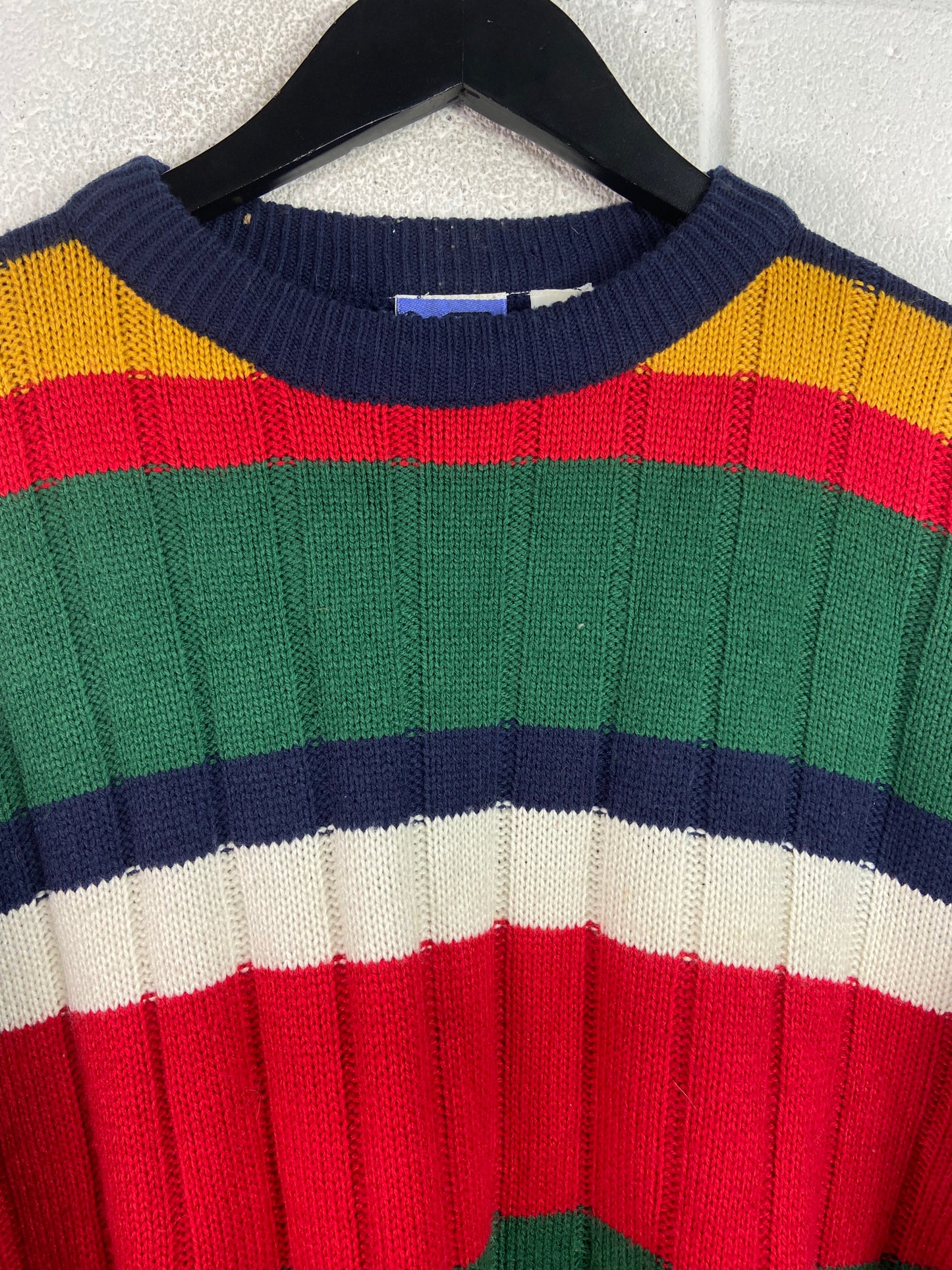 VTG Multicolor Striped Today's News Knit Sweater Sz L