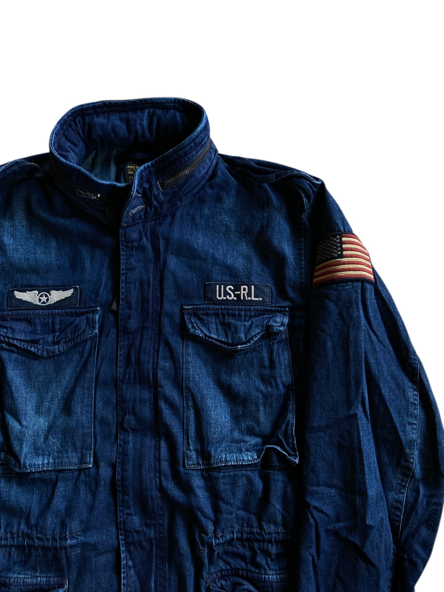 VTG Polo Ralph Lauren USRL Aviator Denim Jacket Sz L