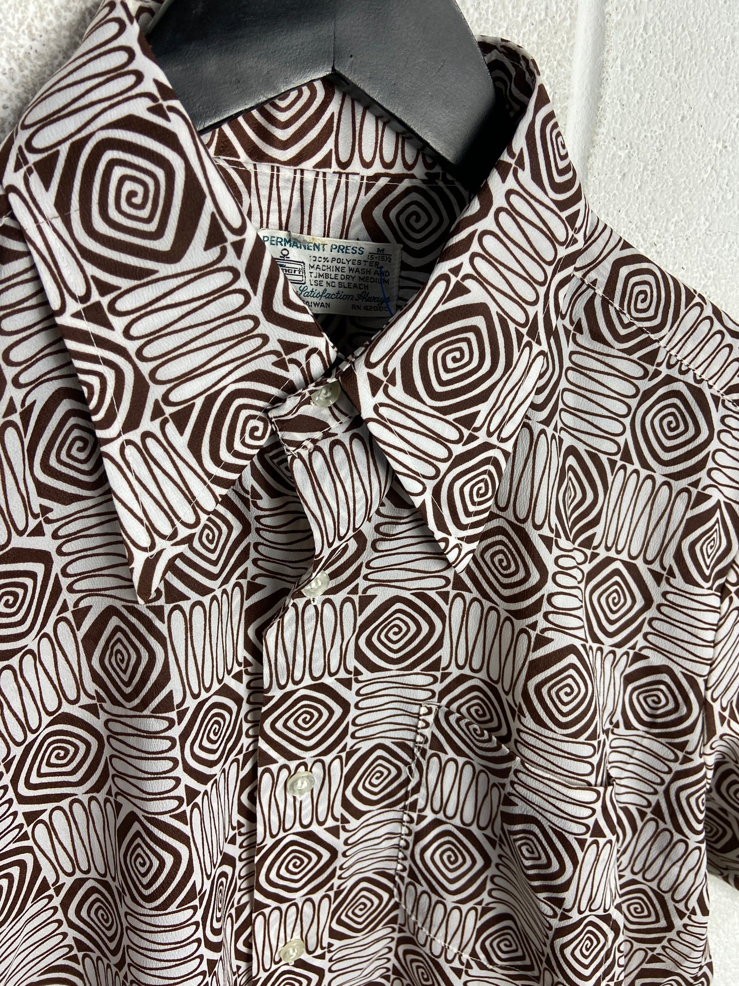 VTG 70s Kmart Patterned Button Down S/S Shirt Sz M