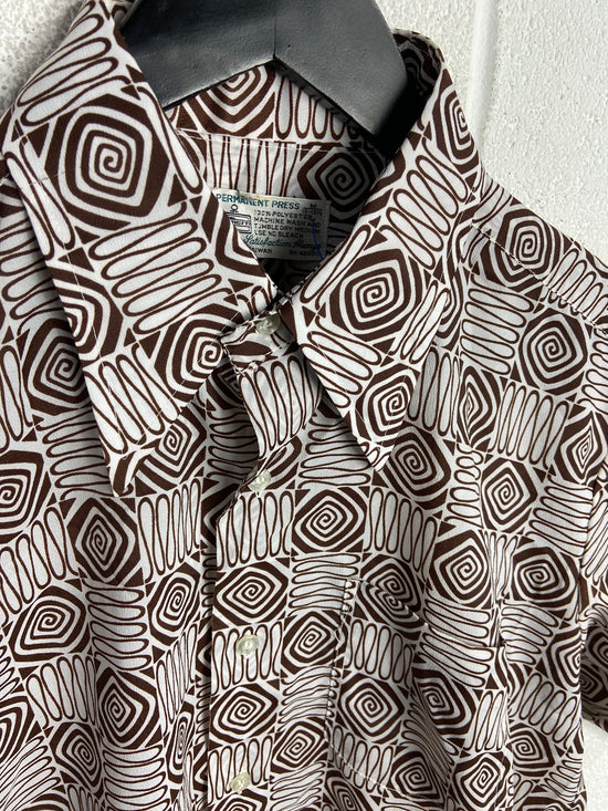 VTG 70s Kmart Patterned Button Down S/S Shirt Sz M