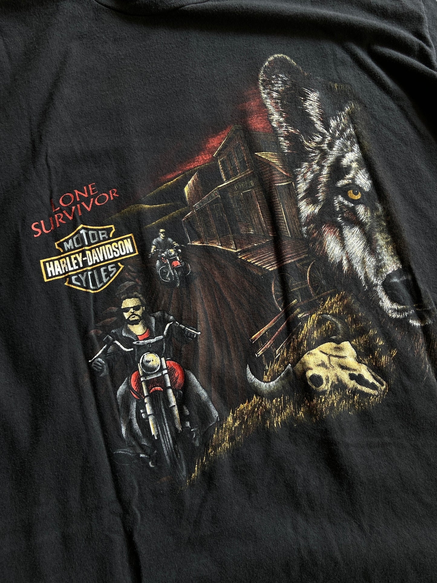 VTG Harley Davidson Lone Survivor Big Print Tee Sz XL