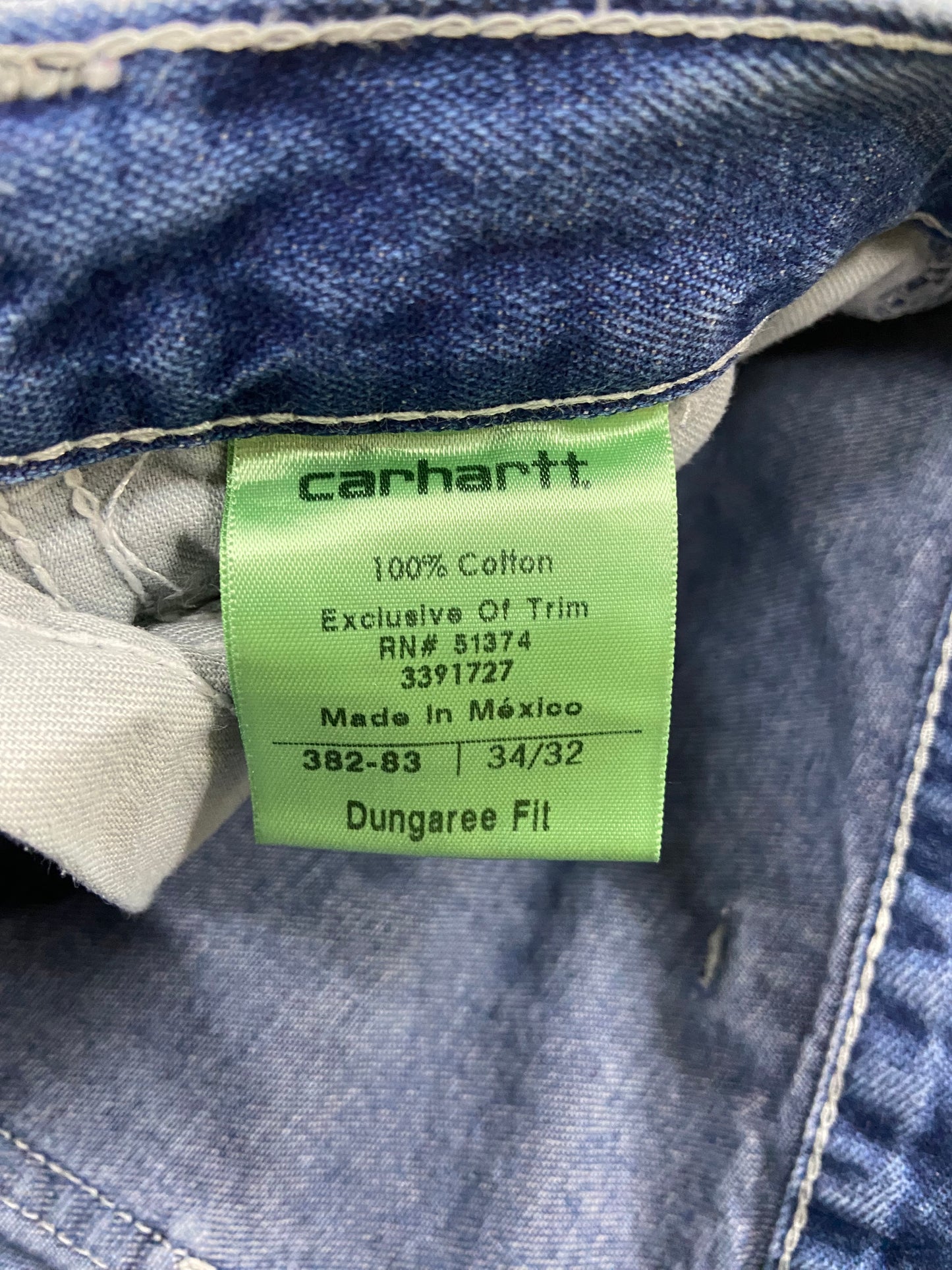 VTG Carhartt Distressed Blue Denin Carpenter Jeans Sz 34x32