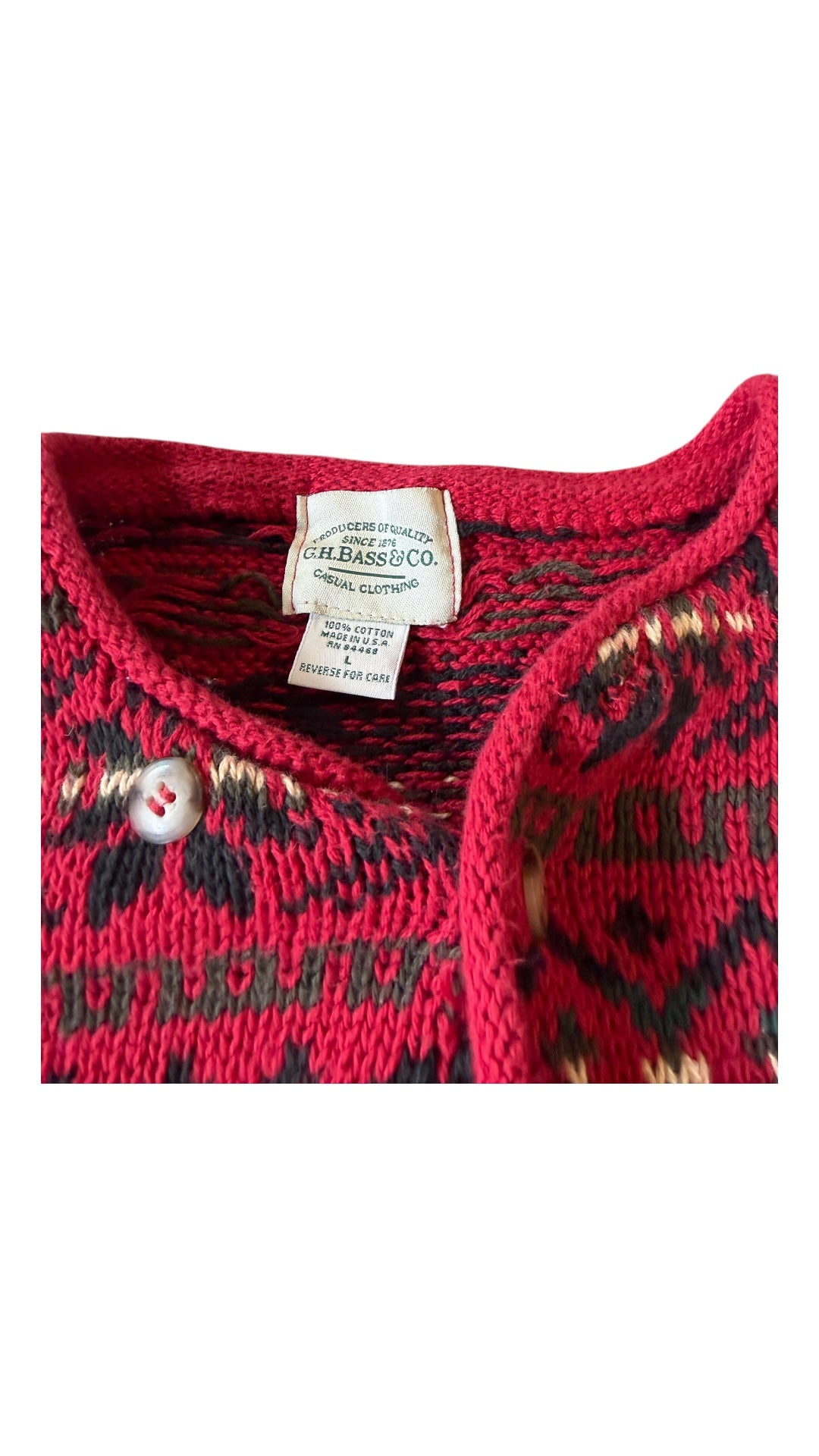 VTG GH Bass Knit Henley Sweater Sz M