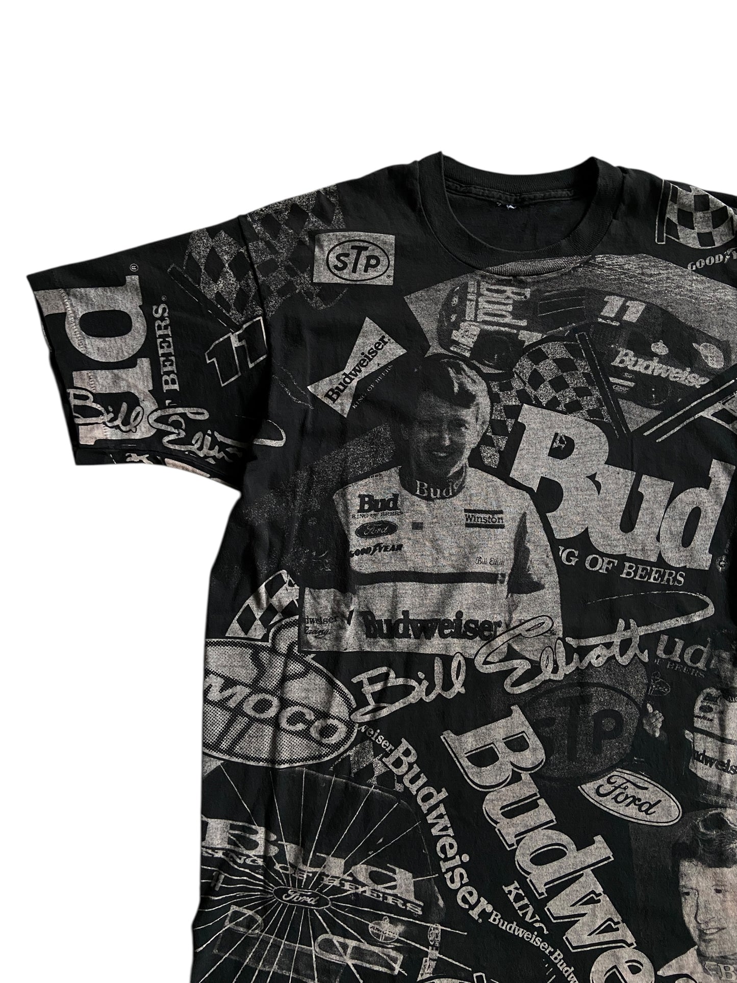 VTG Budweiser Bill Elliot All Over Print Tee Sz XL
