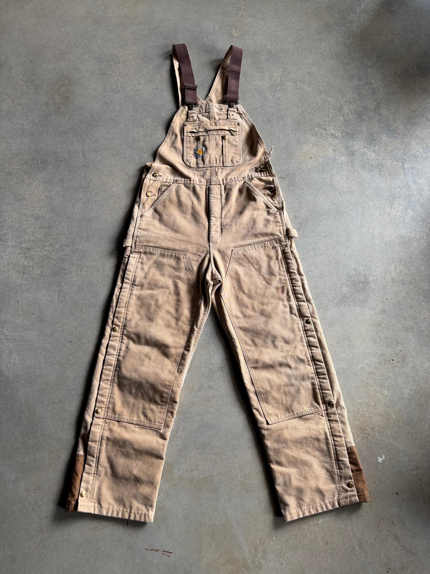 VTG Carhartt Double Knee Khaki Overalls Sz 34x32
