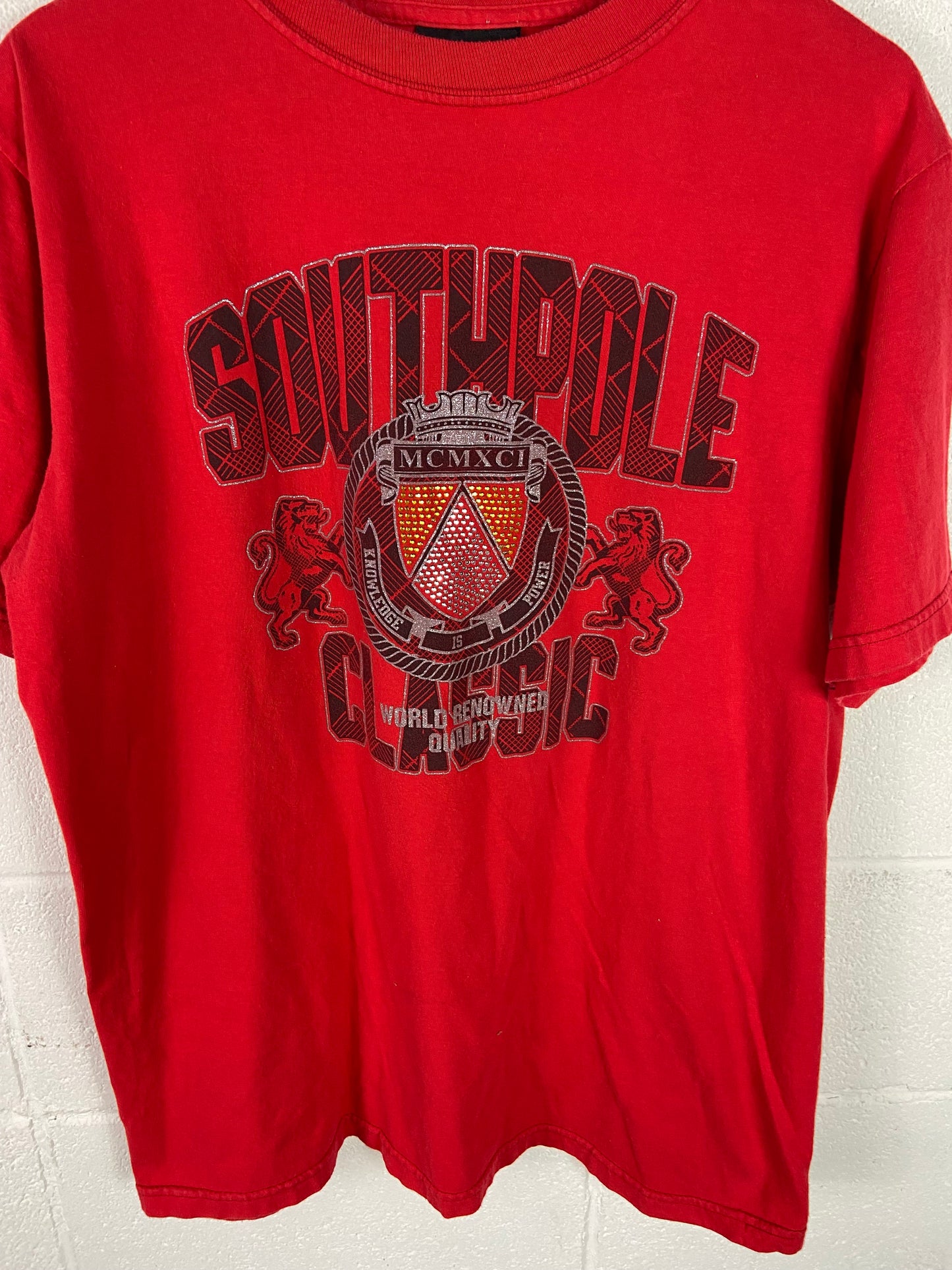 Y2K South Pole Classic Emblem Red Tee Sz L