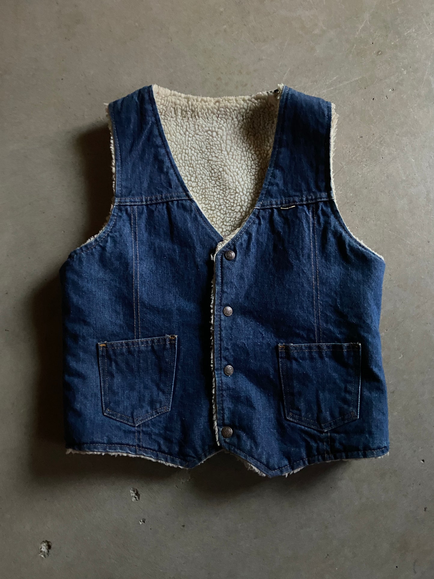 VTG Nelson Sherpa Denim Vest Sz S