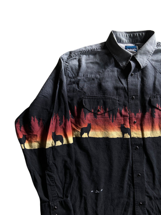 VTG Wrangler Western Wolves Button Up Shirt Sz 2XL