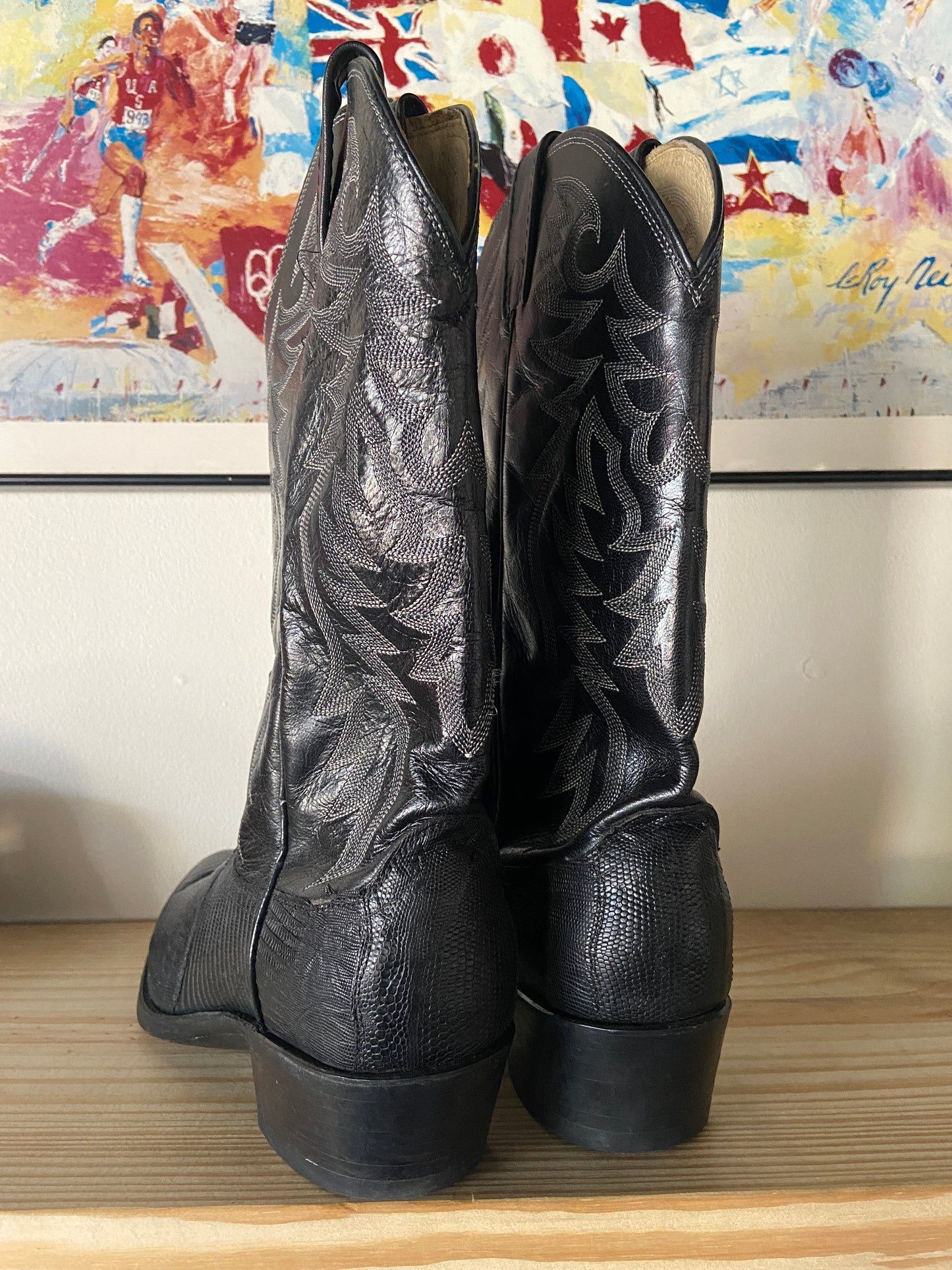 Preowned Dan Post Western Boot Black Leather Men's 10.5D Made In USA