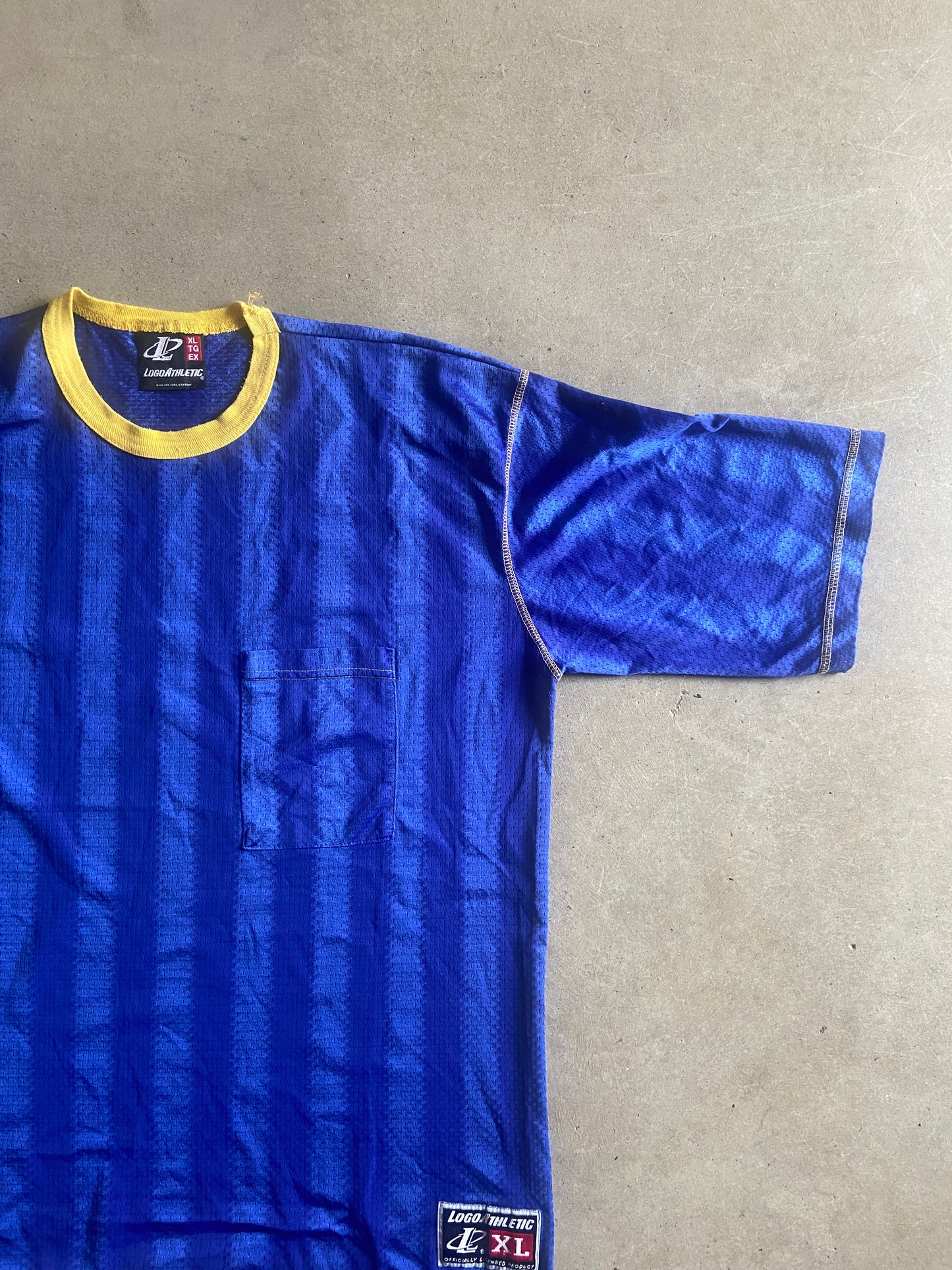 VTG Logo Athletic Blue Stripe Pocket Soccer Jersey Sz XL