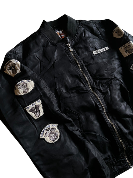 Y2K Harley Davidson Patch Bomber Jacket Sz L