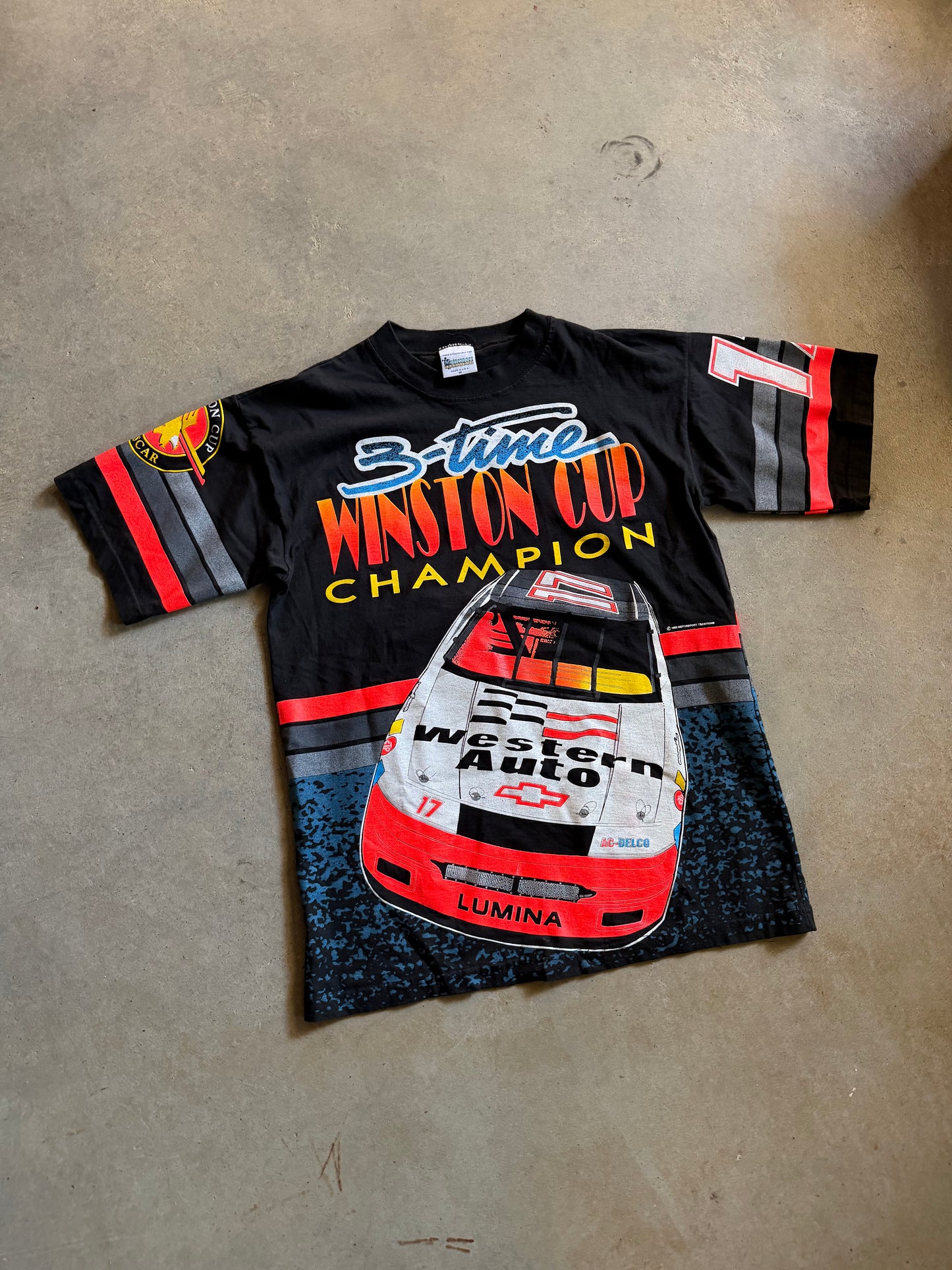 VTG Darrell Waltrip 3 Time Winston Cup Champion All Over Print Tee Sz M