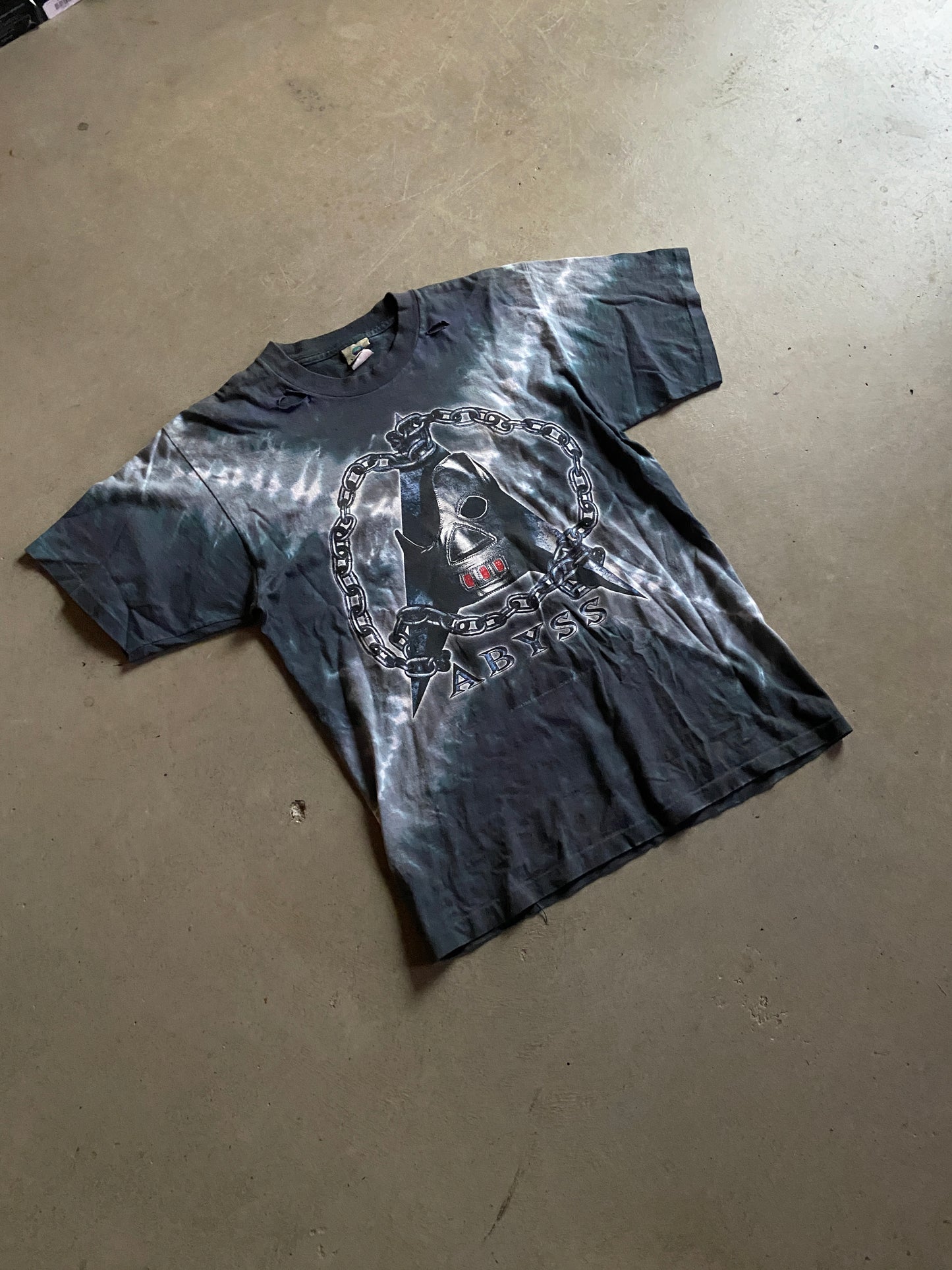 VTG Distressed Liquid Blue TNA Abyss Tee Sz M