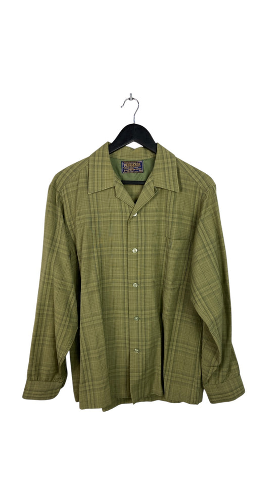VTG Pendleton Green Plaid Button Up L/S Shirt Sz L