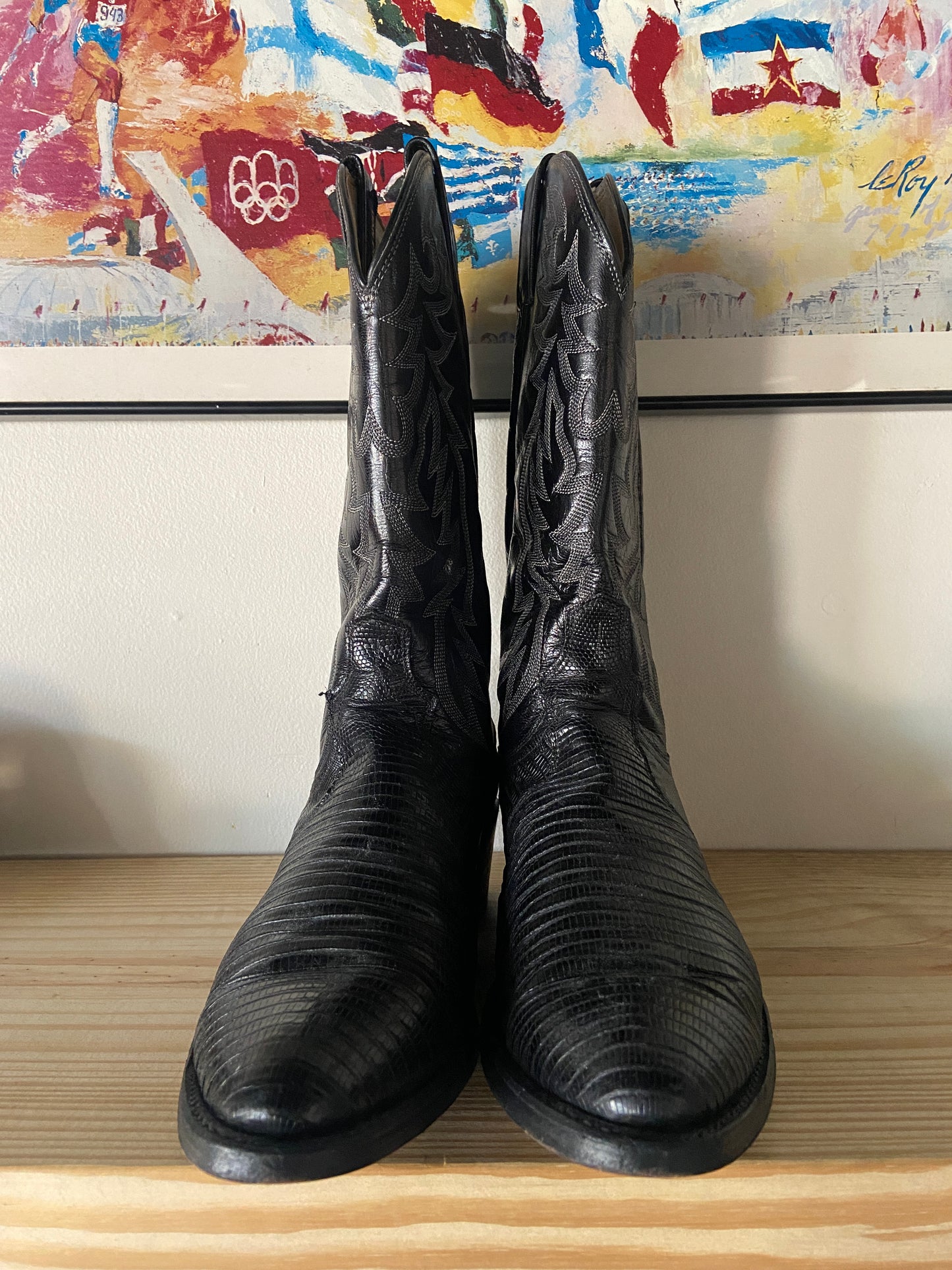 Preowned Dan Post Western Boot Black Leather Men's 10.5D Made In USA