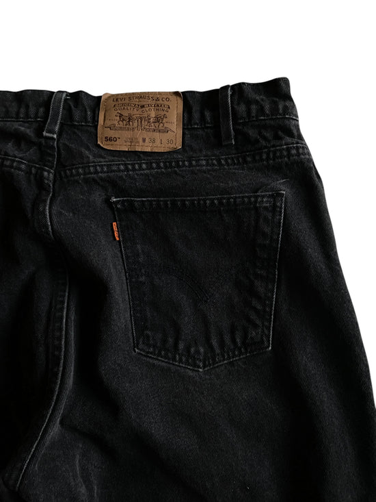 VTG Levis 560 Black Denim Orange Tab Jeans Sz 38x30
