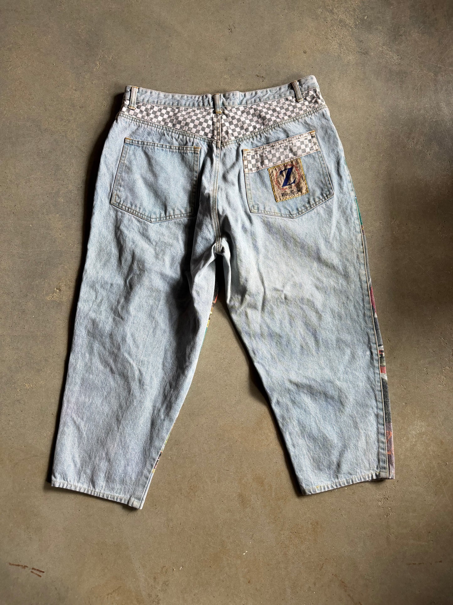 VTG Zip Code Formula One Graphic Jeans Sz 36x24