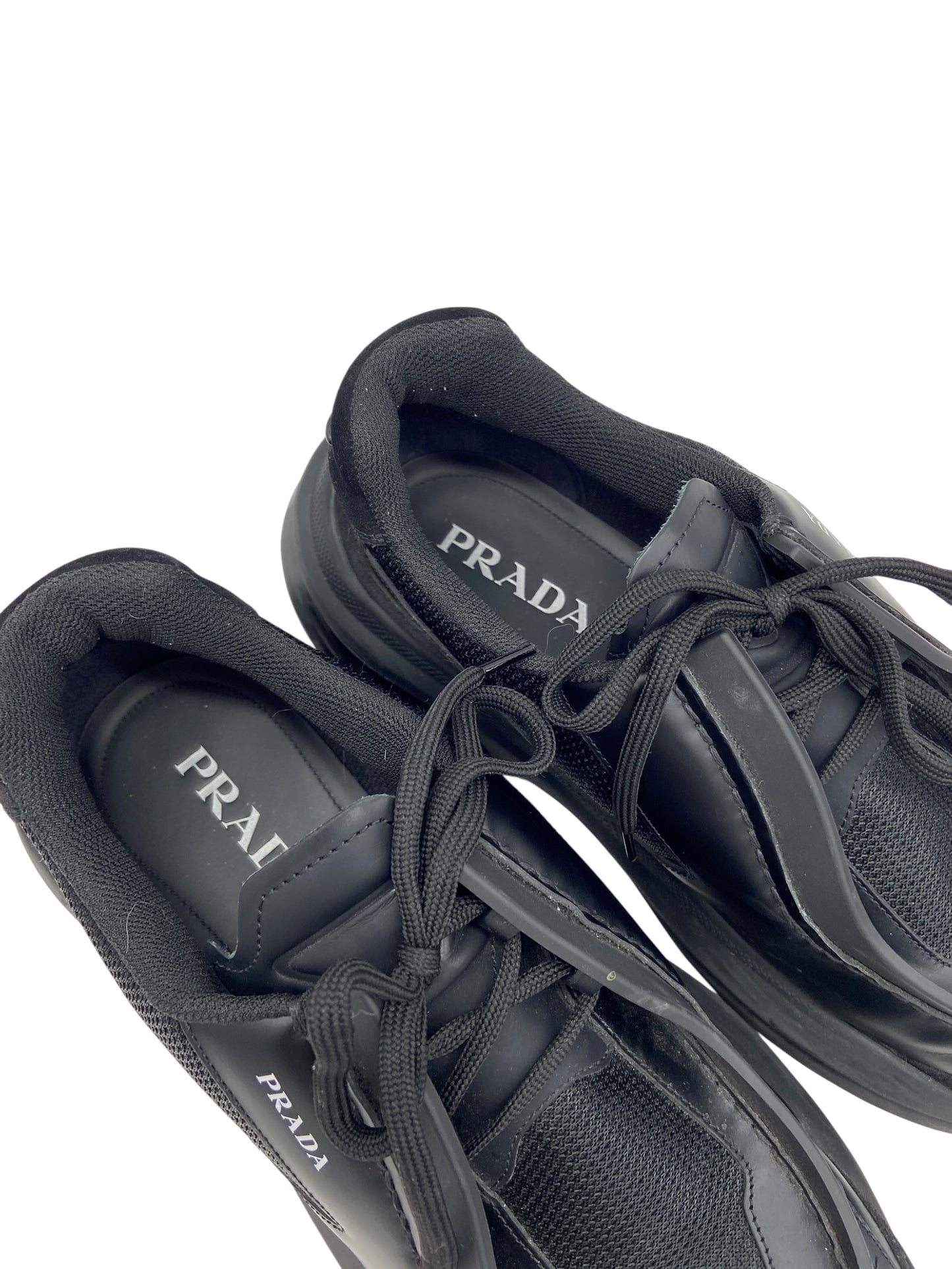 Preowned Prada Brushed Leather Sneakers Bike Fabric Suede Sz 8UK/9US