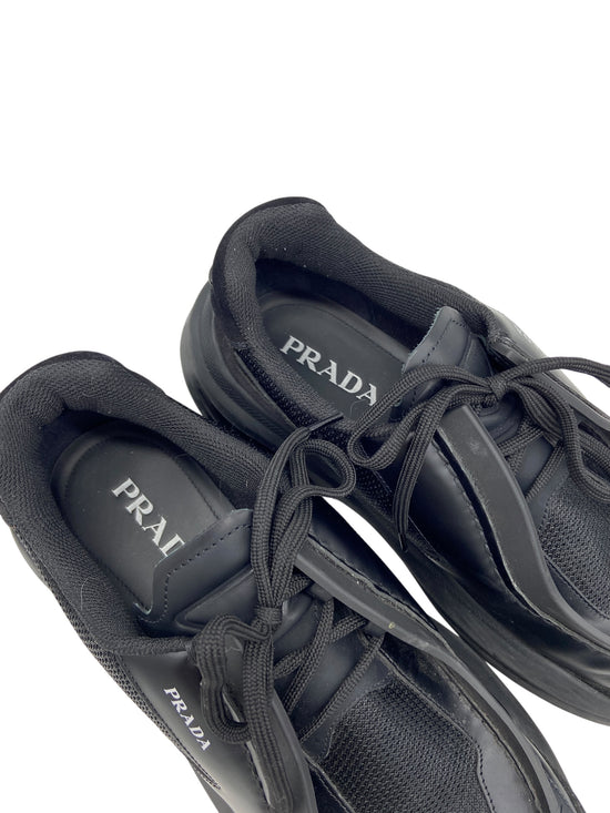 Preowned Prada Brushed Leather Sneakers Bike Fabric Suede Sz 8UK/9US