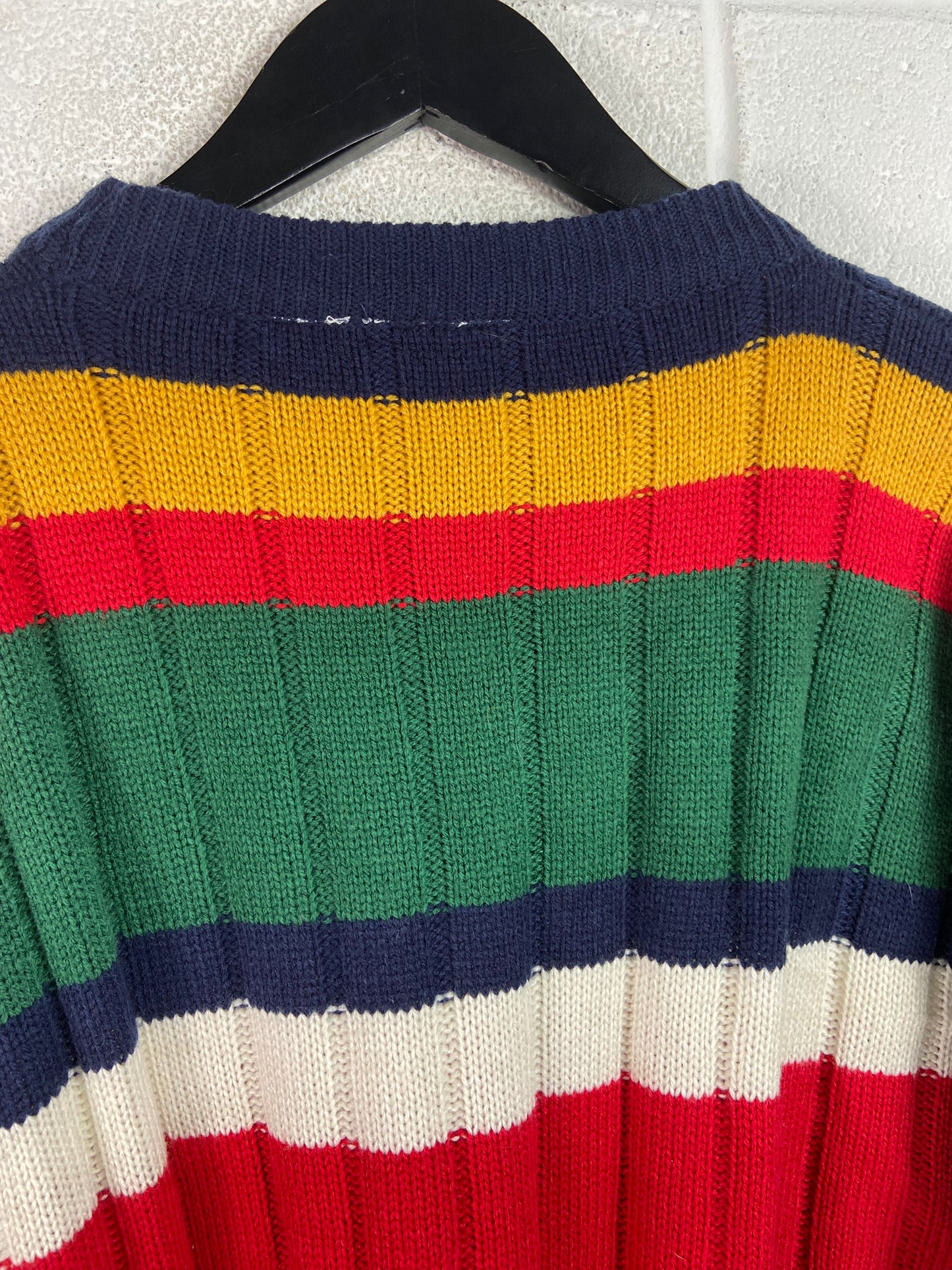 VTG Multicolor Striped Today's News Knit Sweater Sz L