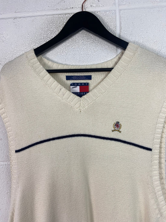 VTG Tommy Hilfiger White Emblem Sweater Vest Sz XL