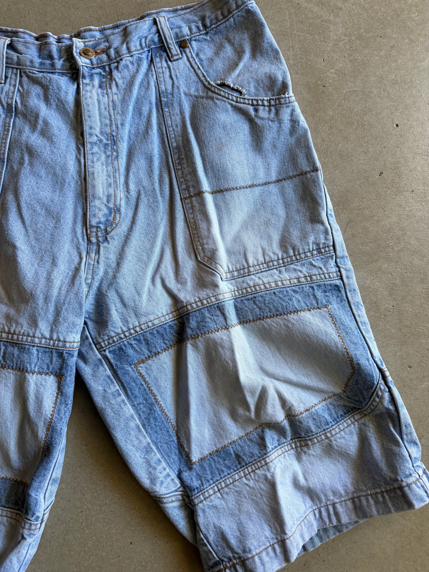 Y2K Metal Denim Panelled Shorts Sz 38