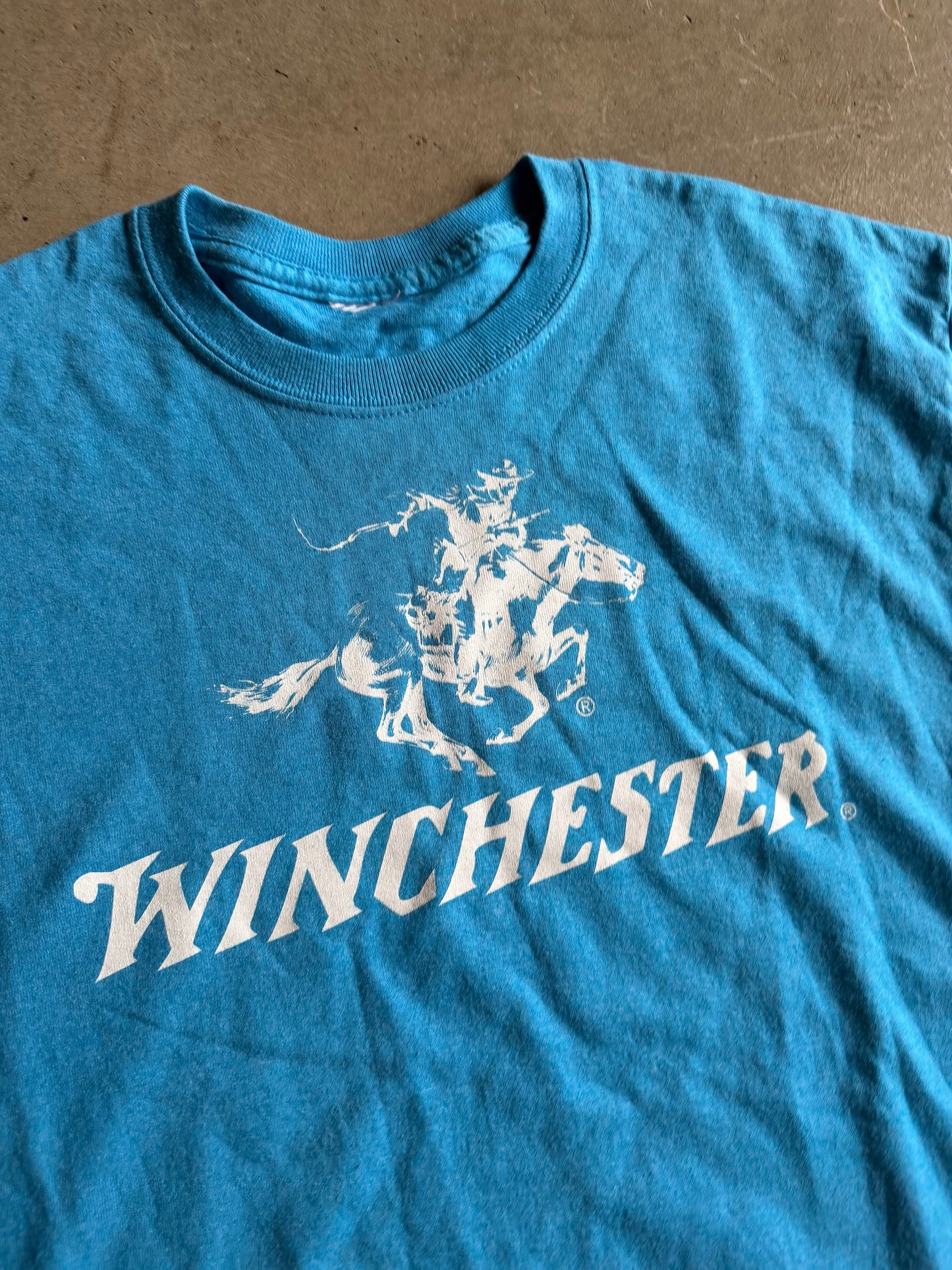 VTG Winchester Blue Cowboy Tee Sz M