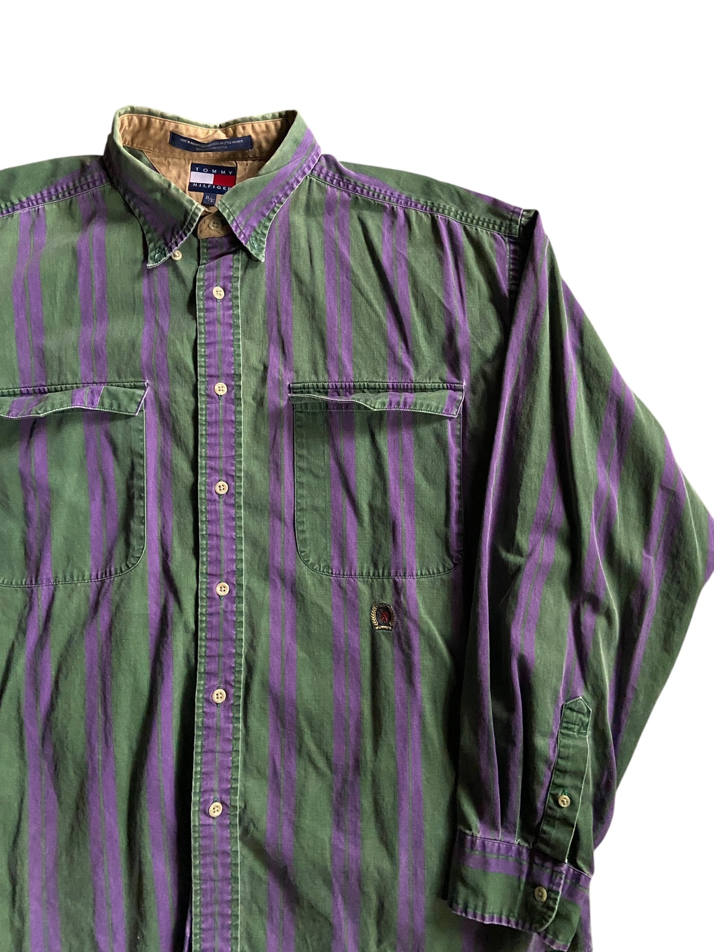 VTG Tommy Hilfiger Green/Purple Button Up Shirt Sz XL
