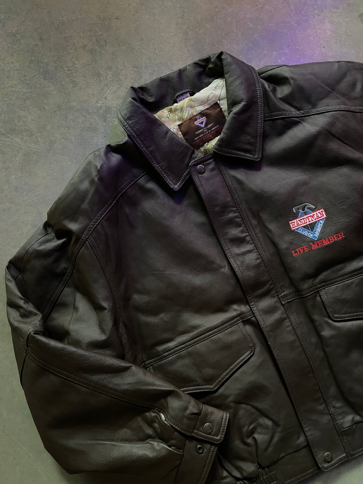 VTG Handyman Club of America Leather Bomber Jacket Sz L