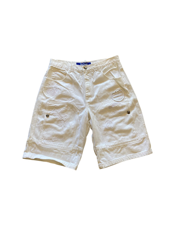 Y2K White Southpole Embroidered Denim Shorts Sz 36