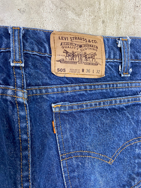 VTG Levi's 505 Orange Tab Blue Cropped Denim Jeans Sz 36x27