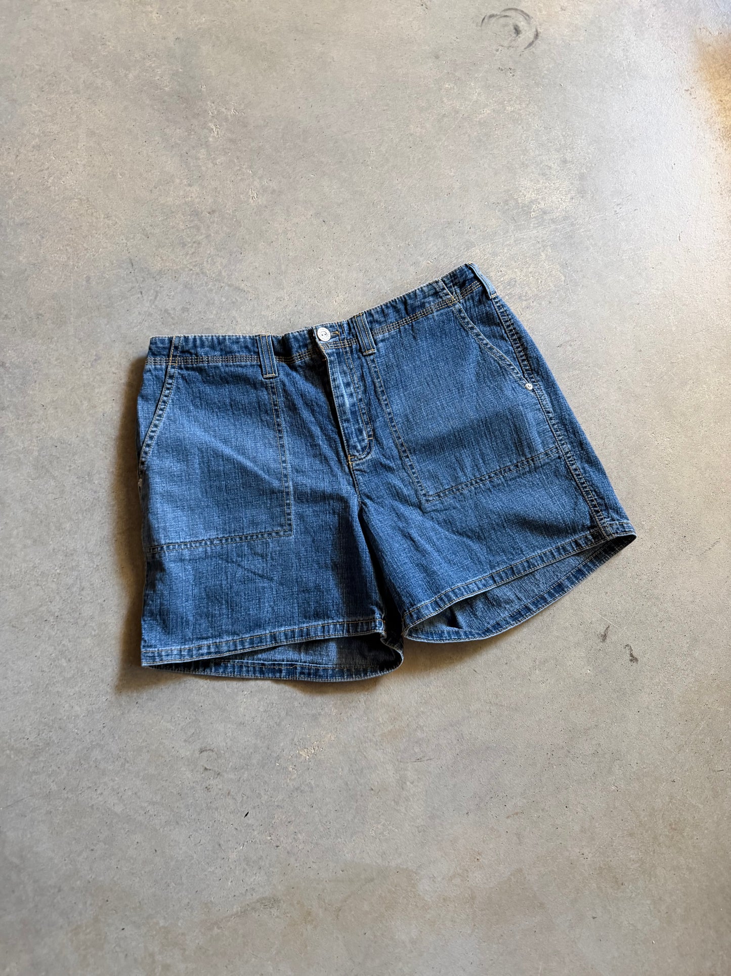 Y2K Blue Denim Square Pocket Wmns Shorts Sz 32