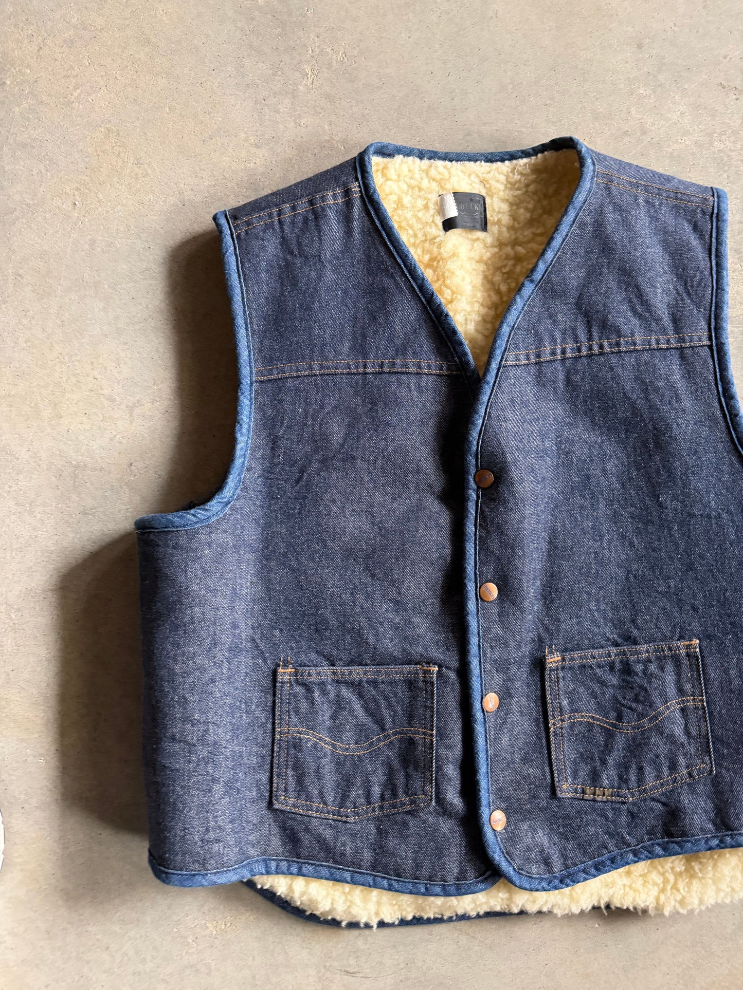 VTG Roebuck Denim Wool Vest Sz XL