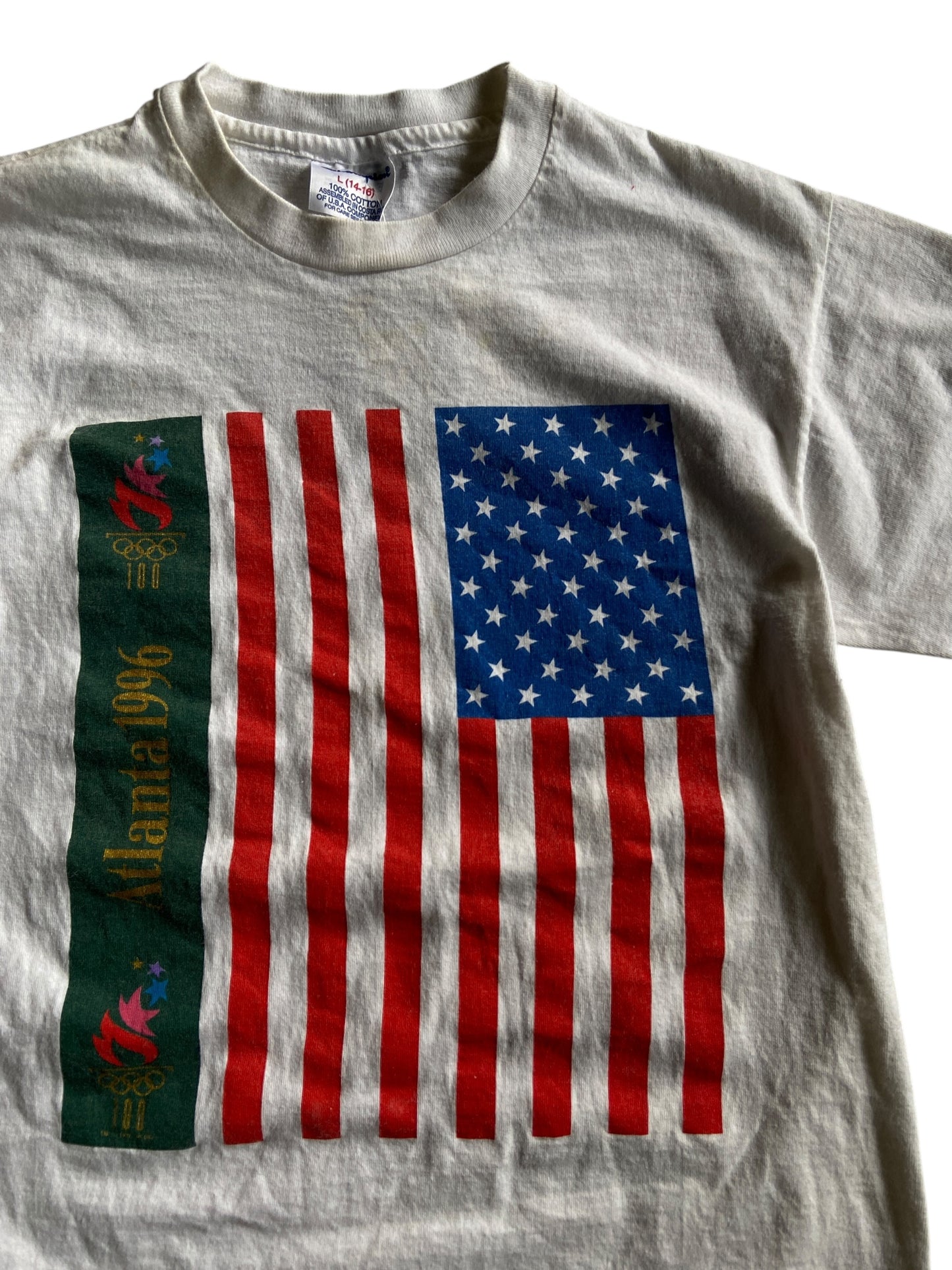 VTG Atlanta 1996 American Flag Baby Tee Sz Youth L