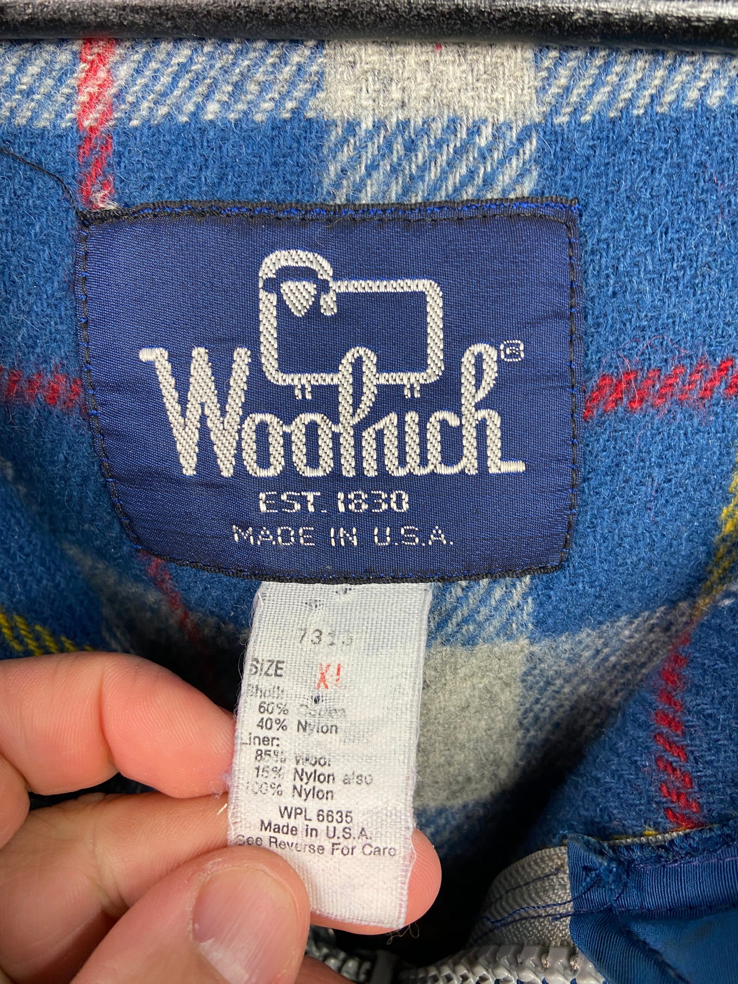 VTG Woolrich Plaid Blue Trench Jacket Sz XL