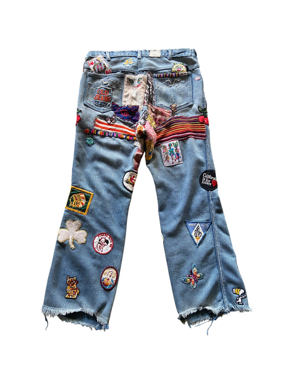 Reworked Hippie Patchwork Denim Flares Sz 30x28