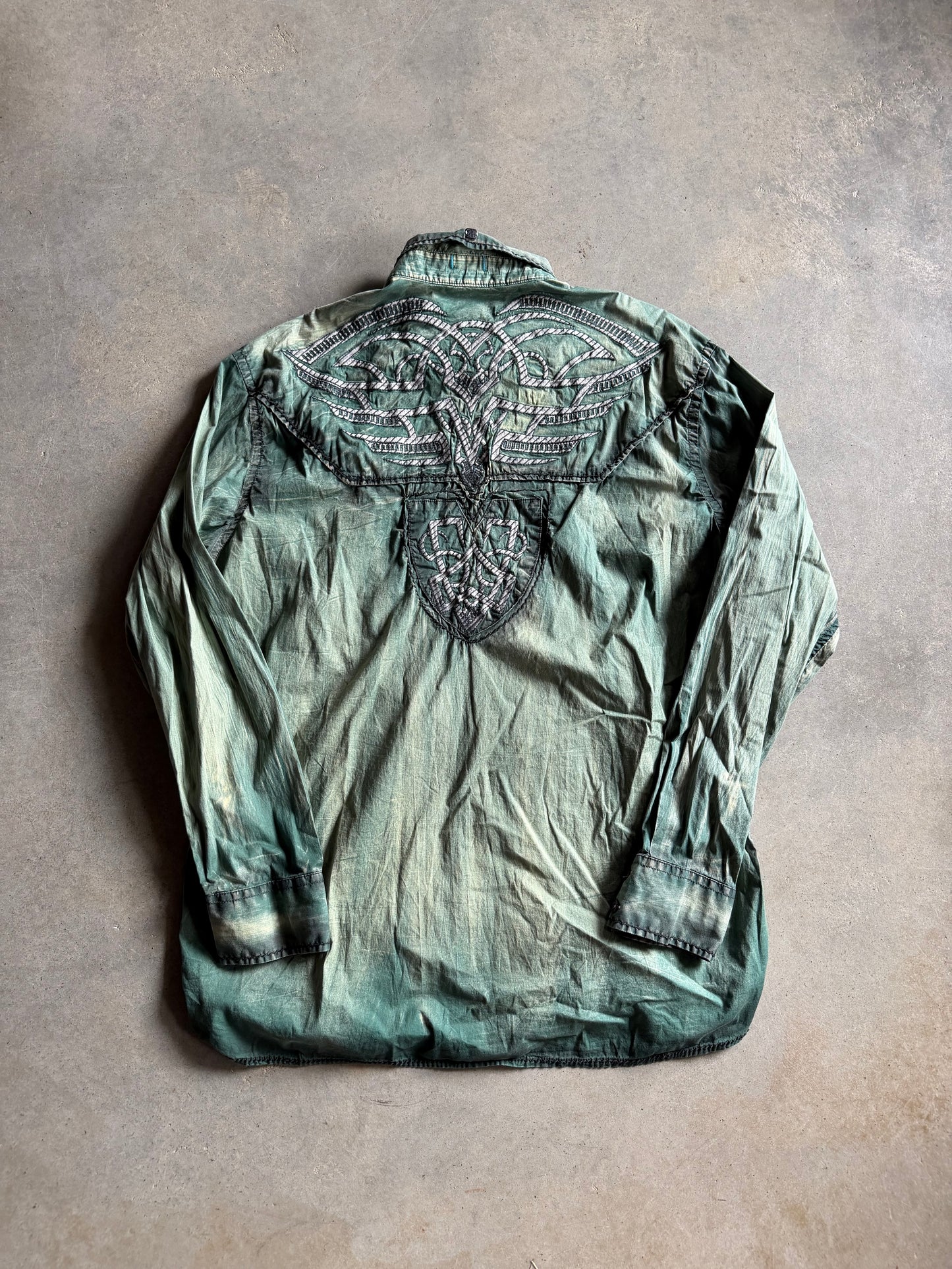 Y2K Roar Green Button Down Shirt Sz 2XL