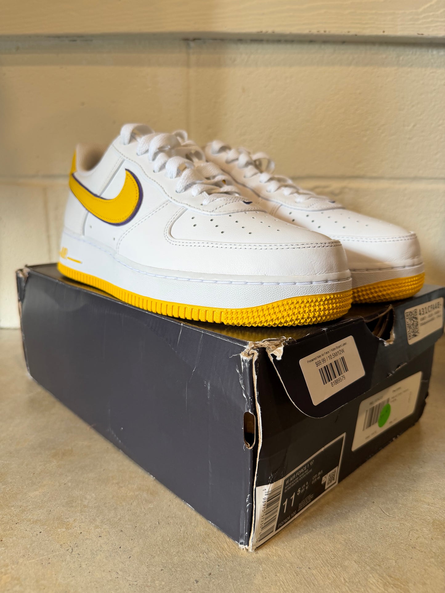 Preowned Nike Air Force 1 Kobe Bryant Lakers Home Size 10.5M/12W