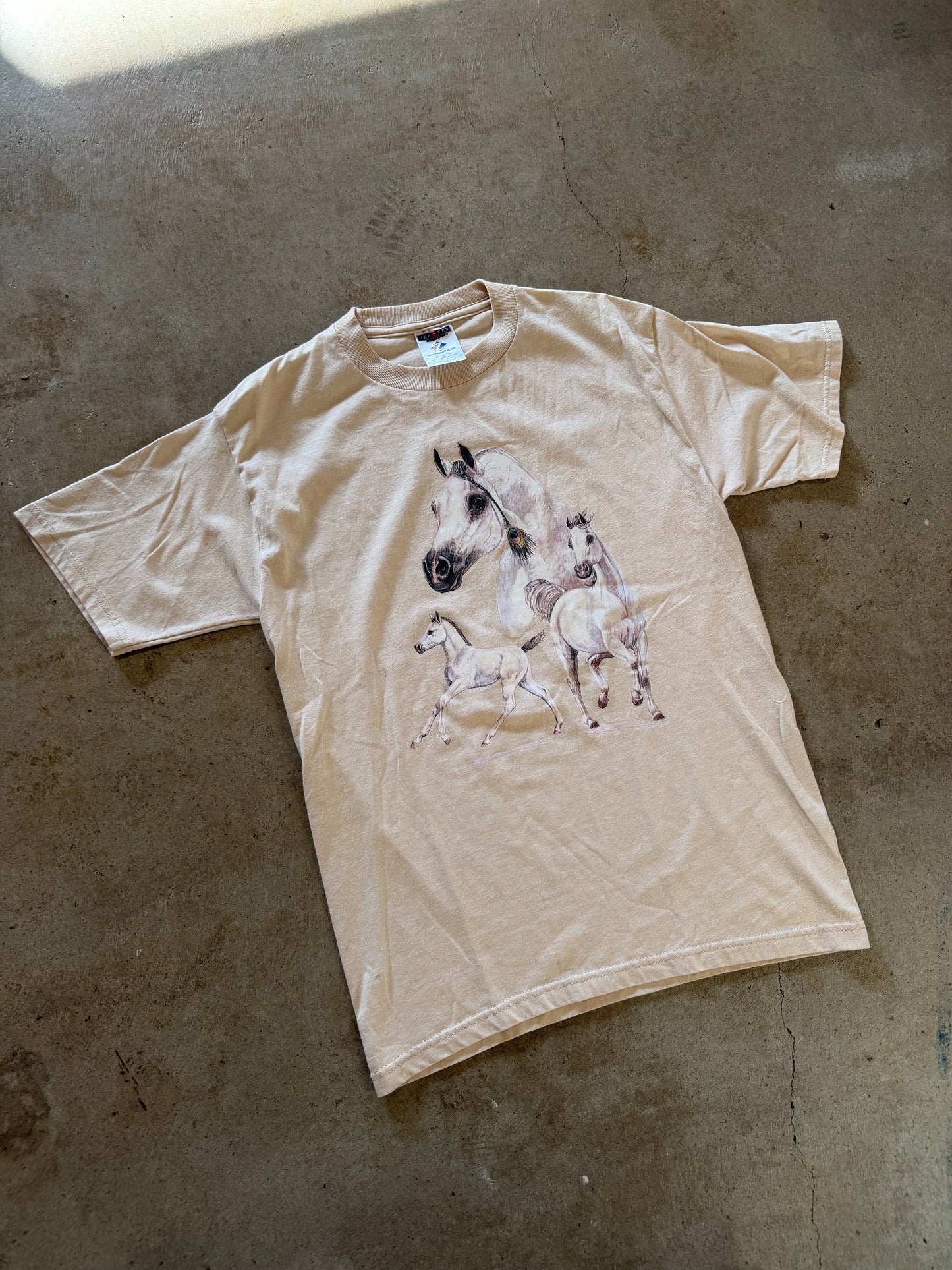 Cream Horses Peacock Feather Braid Tee Sz S/M