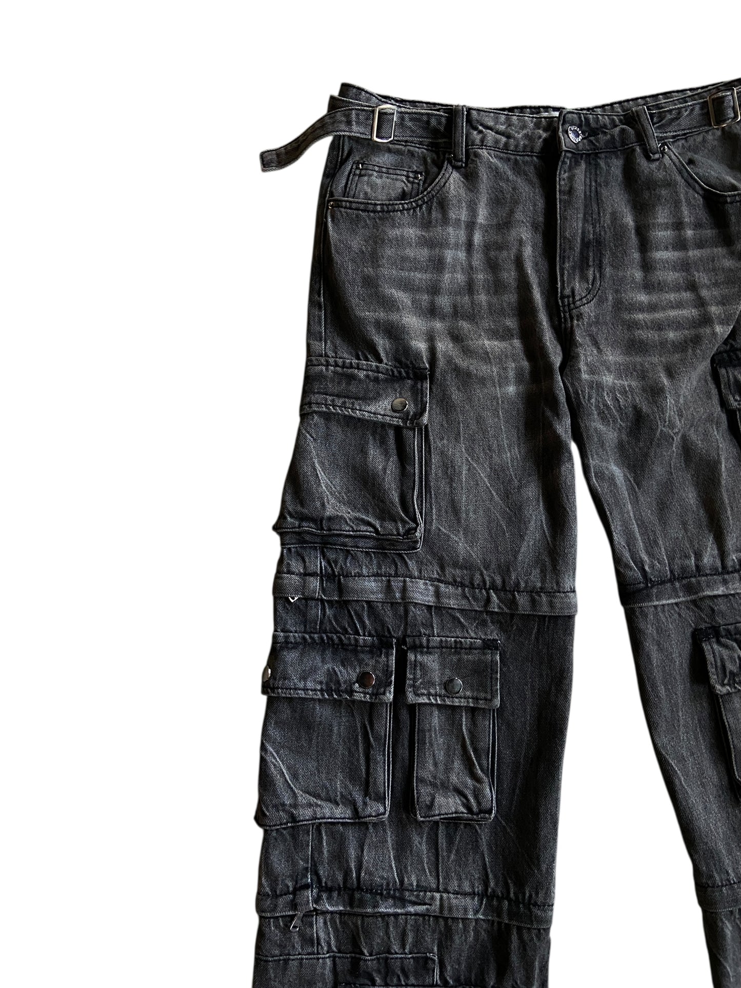 Gemsbyn Deline Stacked Cargo Black Denim Jeans Sz 36x34